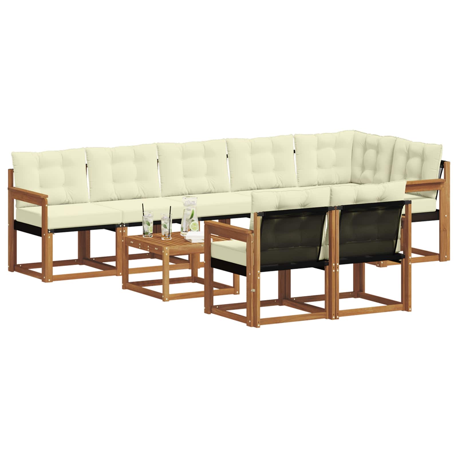Buiten bankenset met kussen 9 pcs Natuurlijk en Crème is nu te koop bij PeponiXL, paradijselijk wonen!