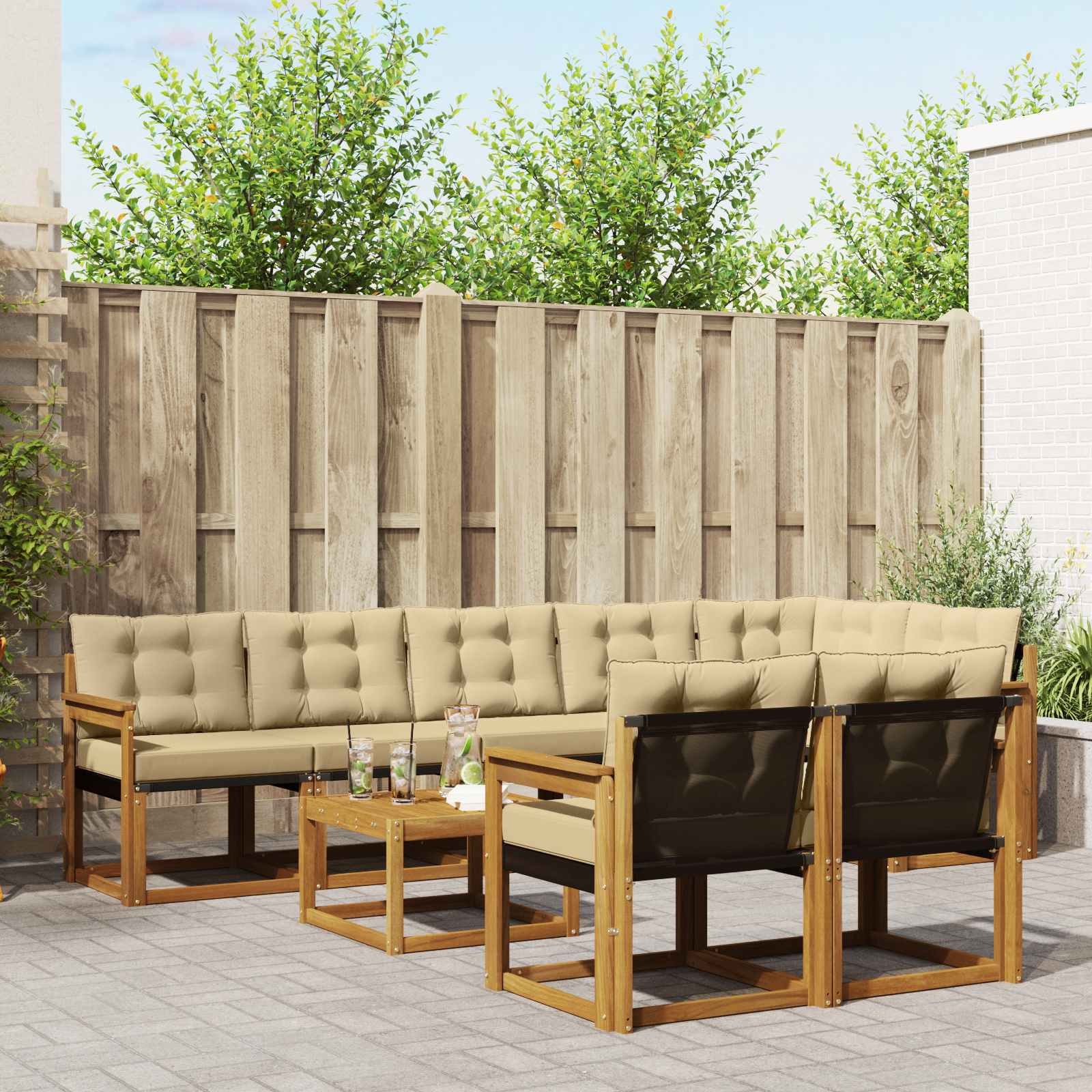 Buiten bankenset met kussen 9 pcs Natuurlijk en Beige is nu te koop bij PeponiXL, paradijselijk wonen!