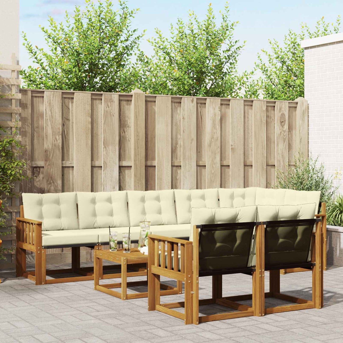 Buiten bankenset met kussen 9 pcs Natuurlijk en Crème is nu te koop bij PeponiXL, paradijselijk wonen!
