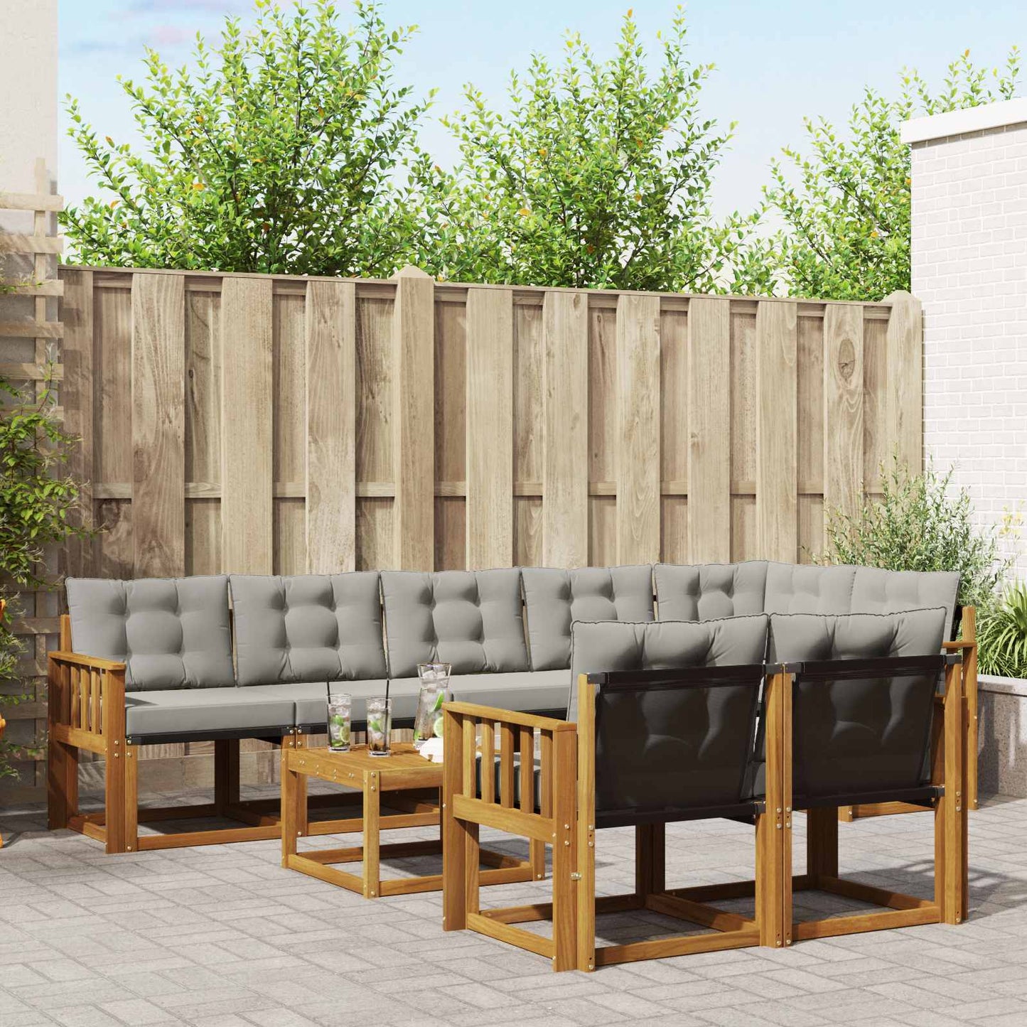 Buiten bankenset met kussen 9 pcs Natuurlijk en Lichtgrijs is nu te koop bij PeponiXL, paradijselijk wonen!