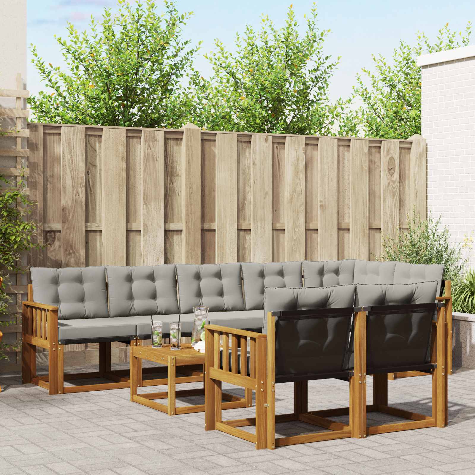 Buiten bankenset met kussen 9 pcs Natuurlijk en Lichtgrijs is nu te koop bij PeponiXL, paradijselijk wonen!