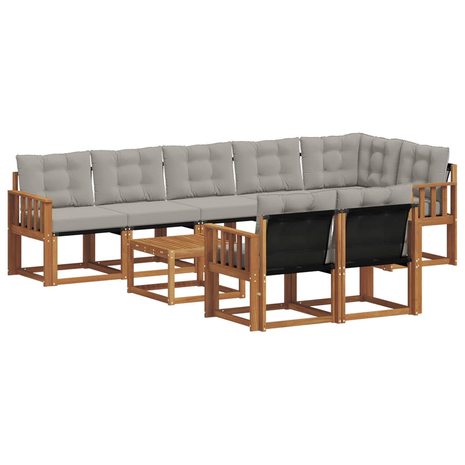Buiten bankenset met kussen 9 pcs Natuurlijk en Lichtgrijs is nu te koop bij PeponiXL, paradijselijk wonen!