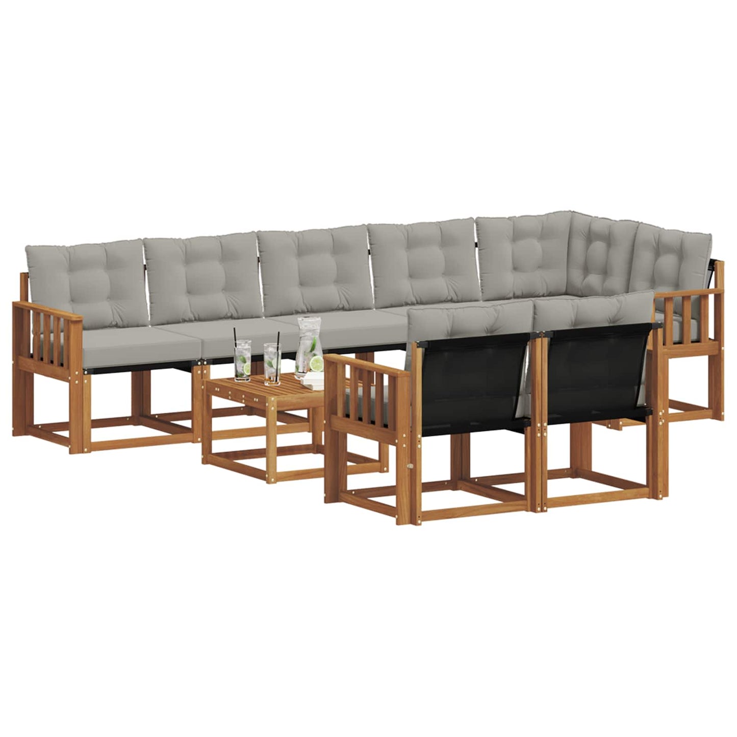 Buiten bankenset met kussen 9 pcs Natuurlijk en Lichtgrijs is nu te koop bij PeponiXL, paradijselijk wonen!