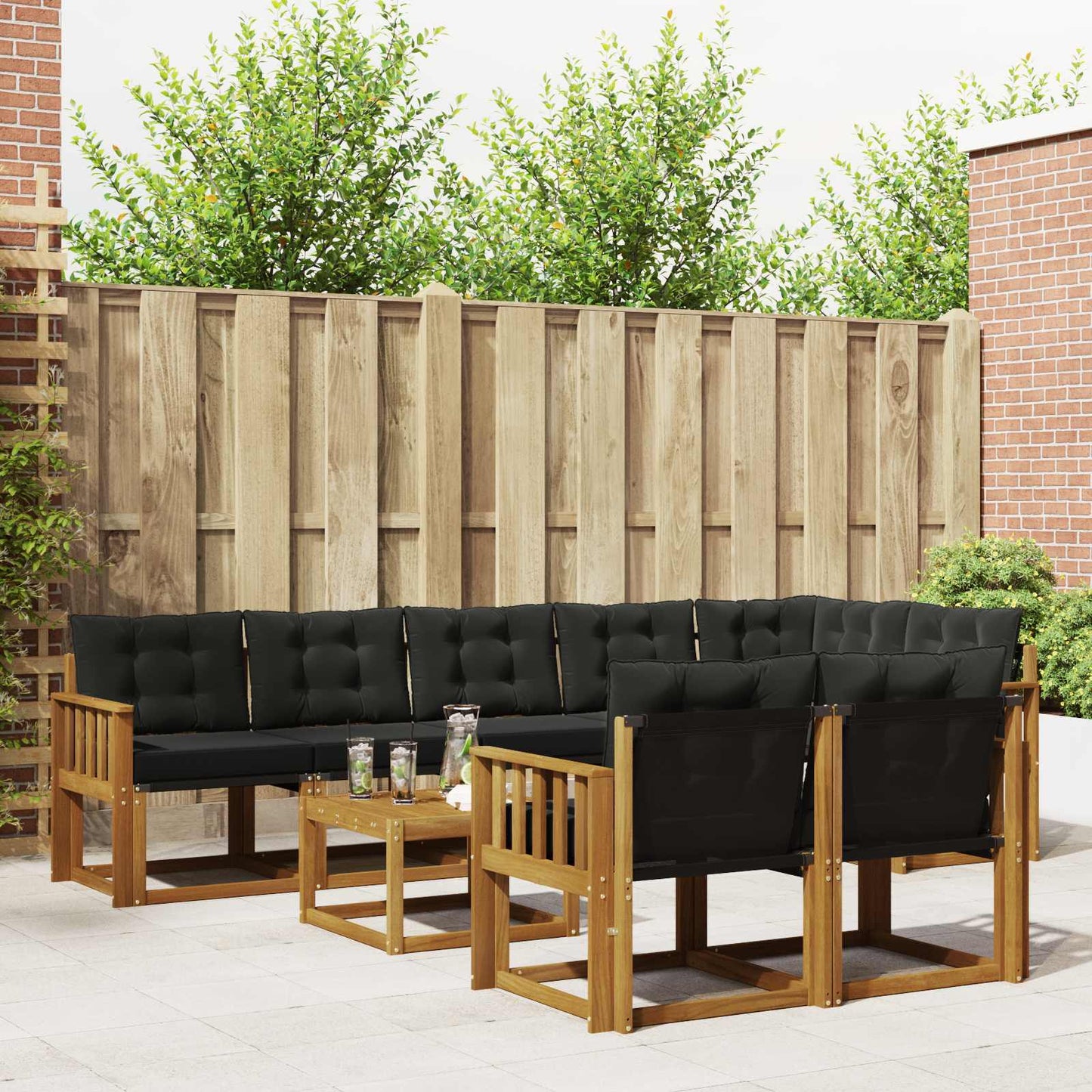 Buiten bankenset met kussen 9 pcs Natuurlijk en Zwart is nu te koop bij PeponiXL, paradijselijk wonen!