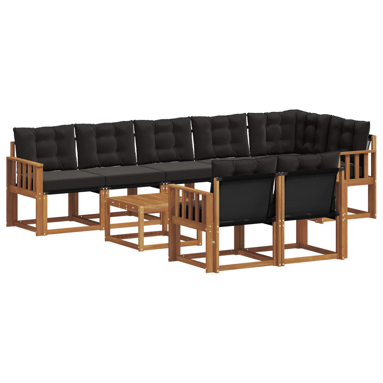 Buiten bankenset met kussen 9 pcs Natuurlijk en Zwart is nu te koop bij PeponiXL, paradijselijk wonen!