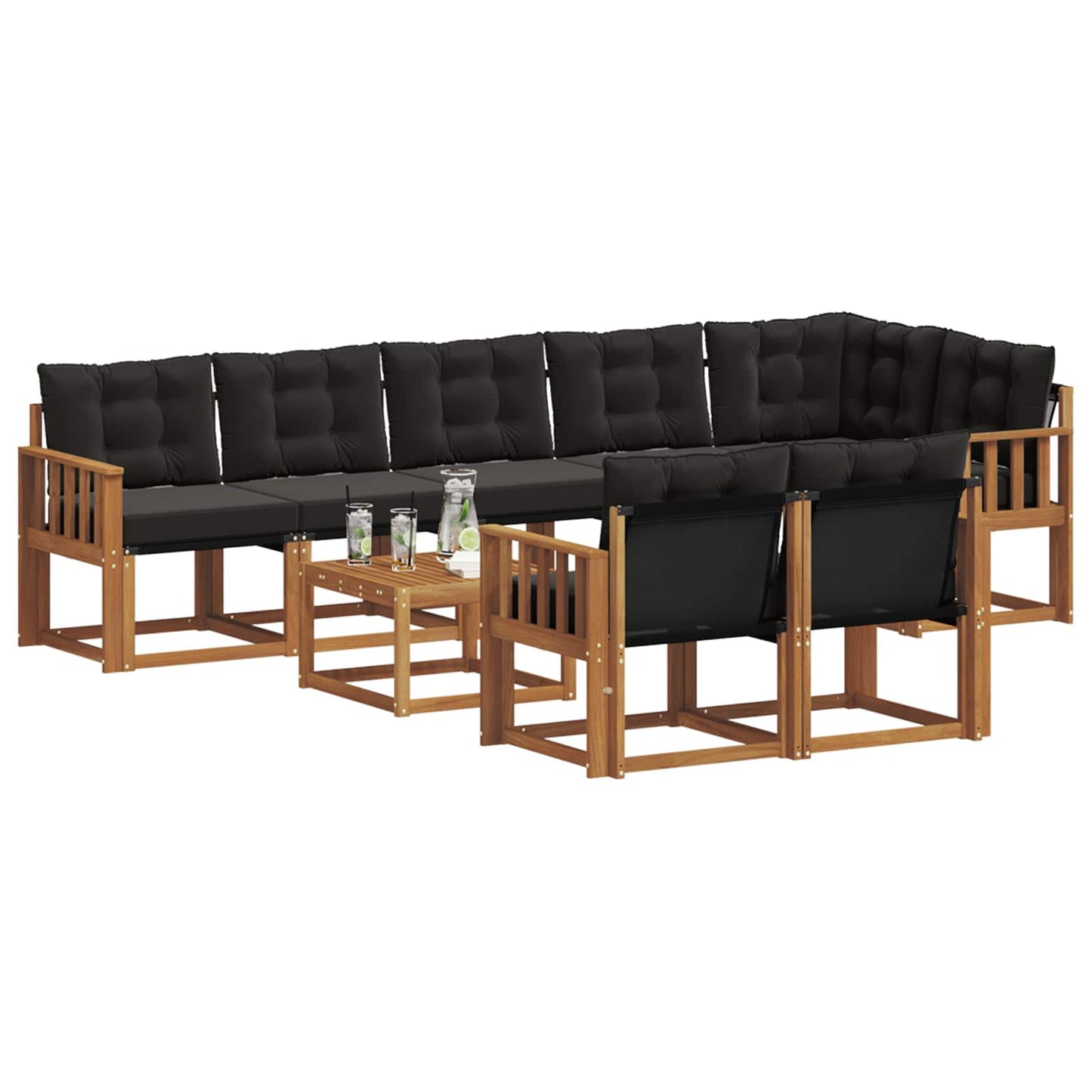 Buiten bankenset met kussen 9 pcs Natuurlijk en Zwart is nu te koop bij PeponiXL, paradijselijk wonen!