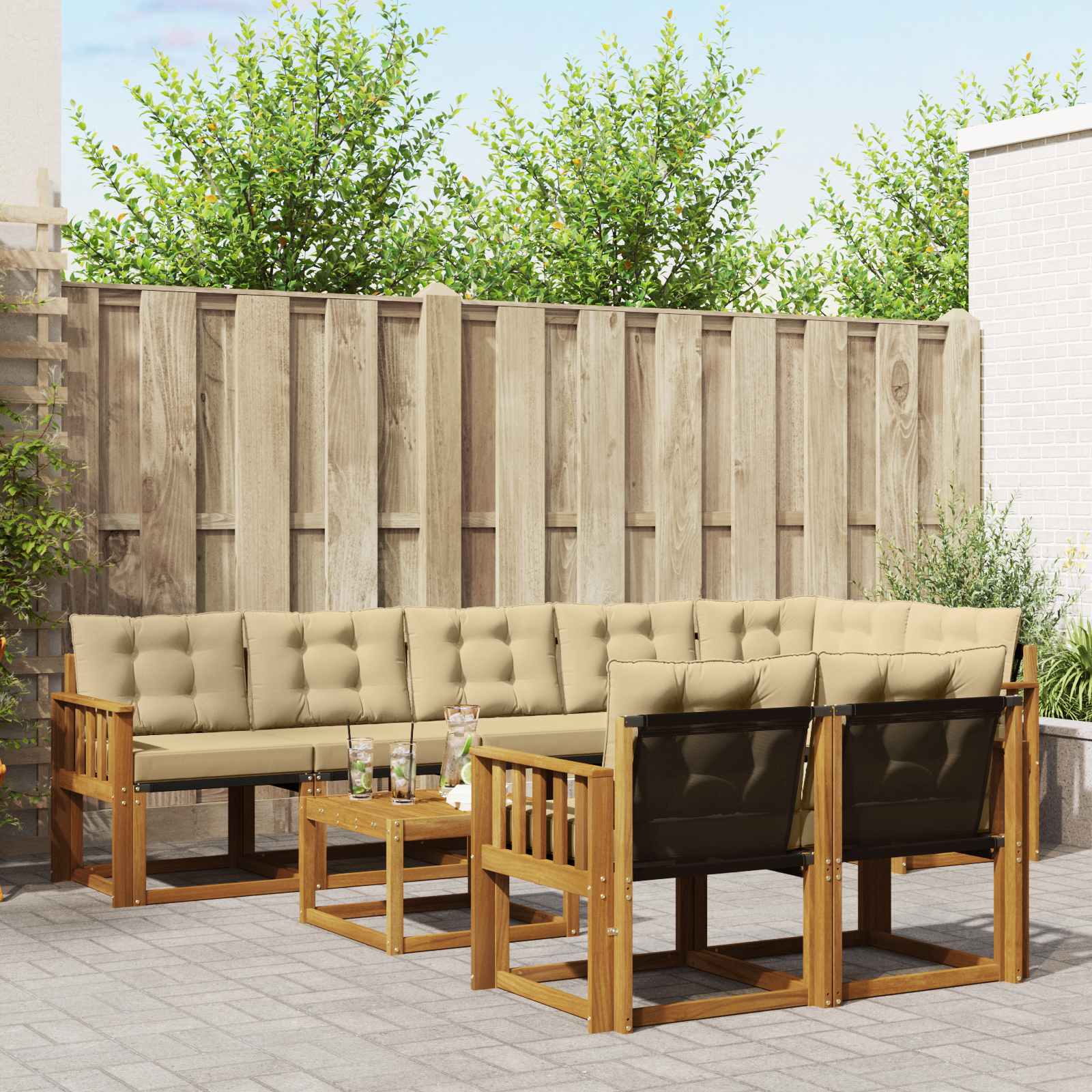 Buiten bankenset met kussen 9 pcs Natuurlijk en Beige is nu te koop bij PeponiXL, paradijselijk wonen!