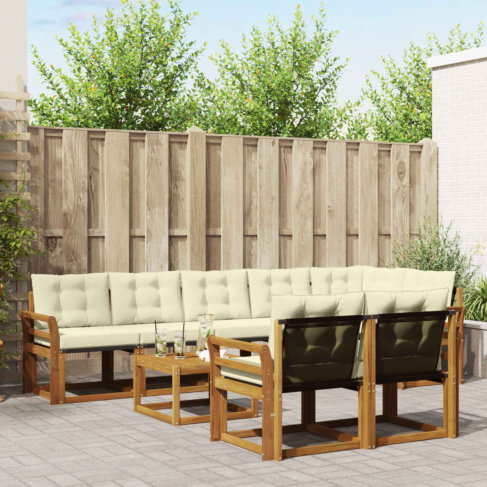 Buiten bankenset met kussen 9 pcs Natuurlijk en Crème is nu te koop bij PeponiXL, paradijselijk wonen!