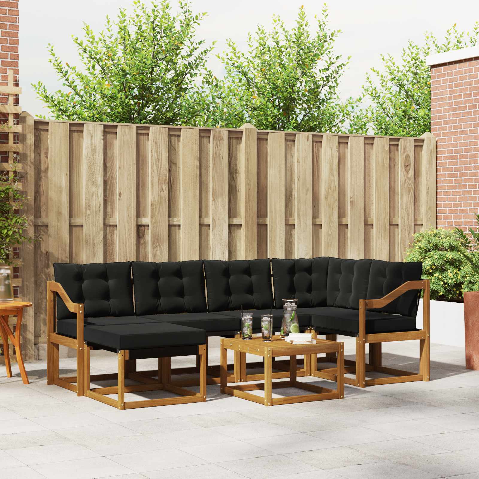 Buiten bankenset met kussen 7 pcs Natuurlijk en Zwart is nu te koop bij PeponiXL, paradijselijk wonen!