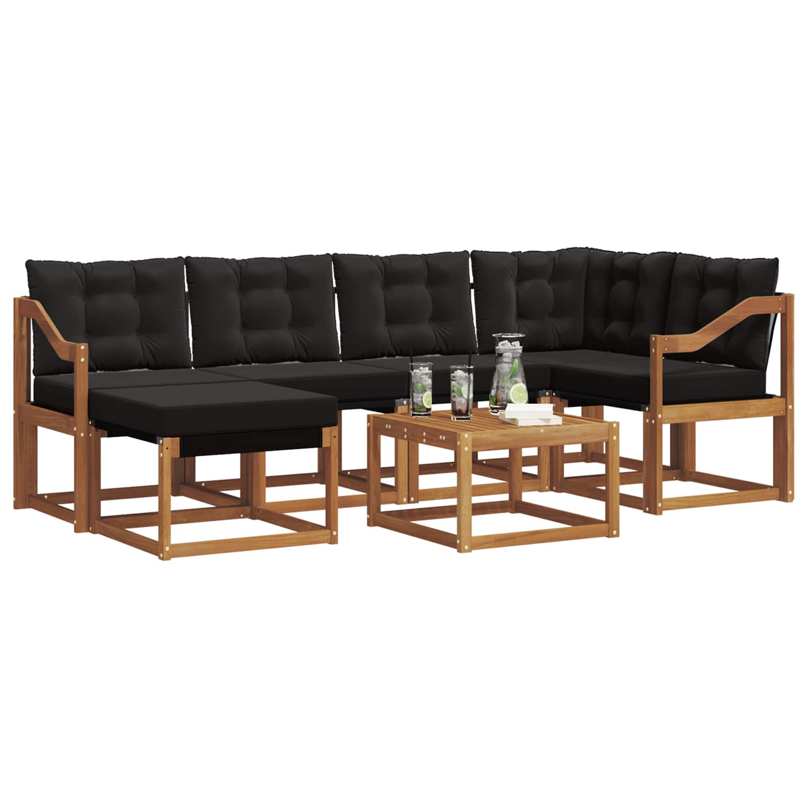 Buiten bankenset met kussen 7 pcs Natuurlijk en Zwart is nu te koop bij PeponiXL, paradijselijk wonen!