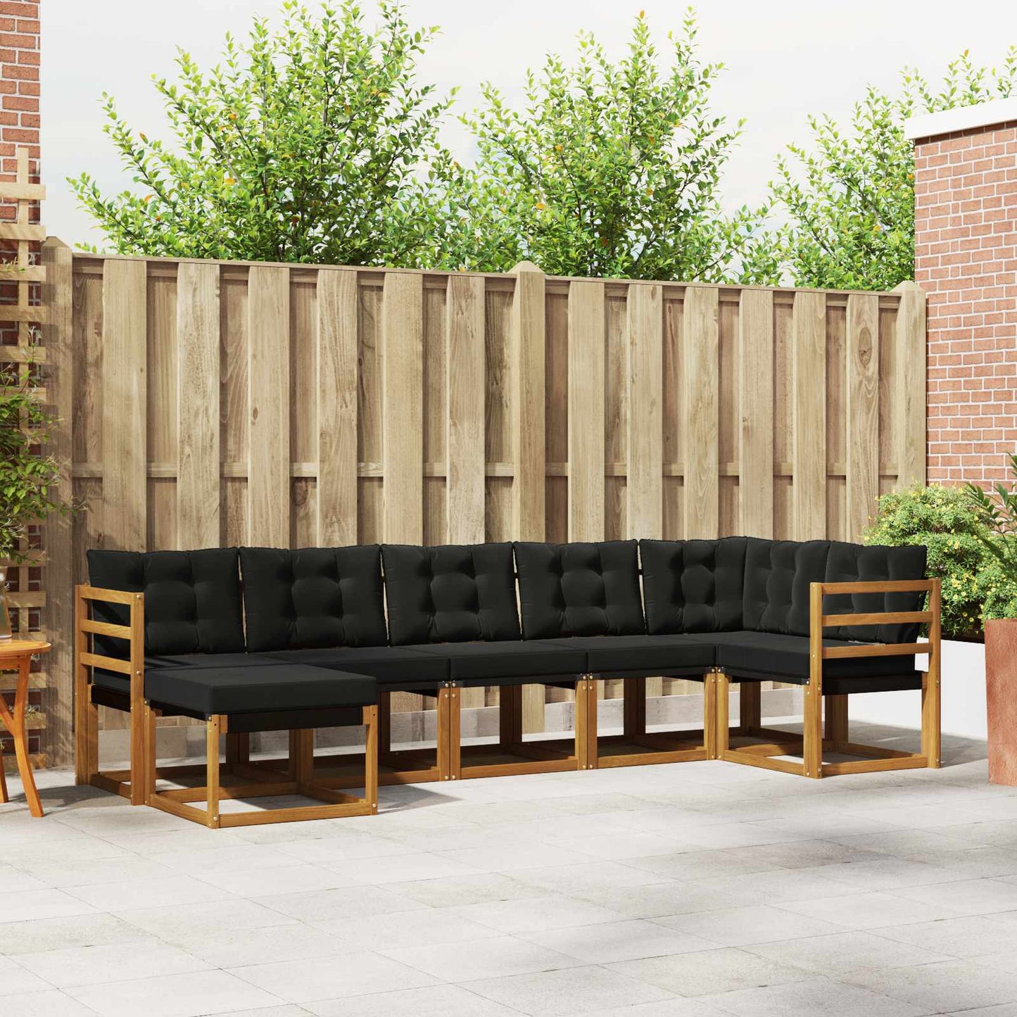 Buiten bankenset met kussen 7 pcs Natuurlijk en Zwart is nu te koop bij PeponiXL, paradijselijk wonen!