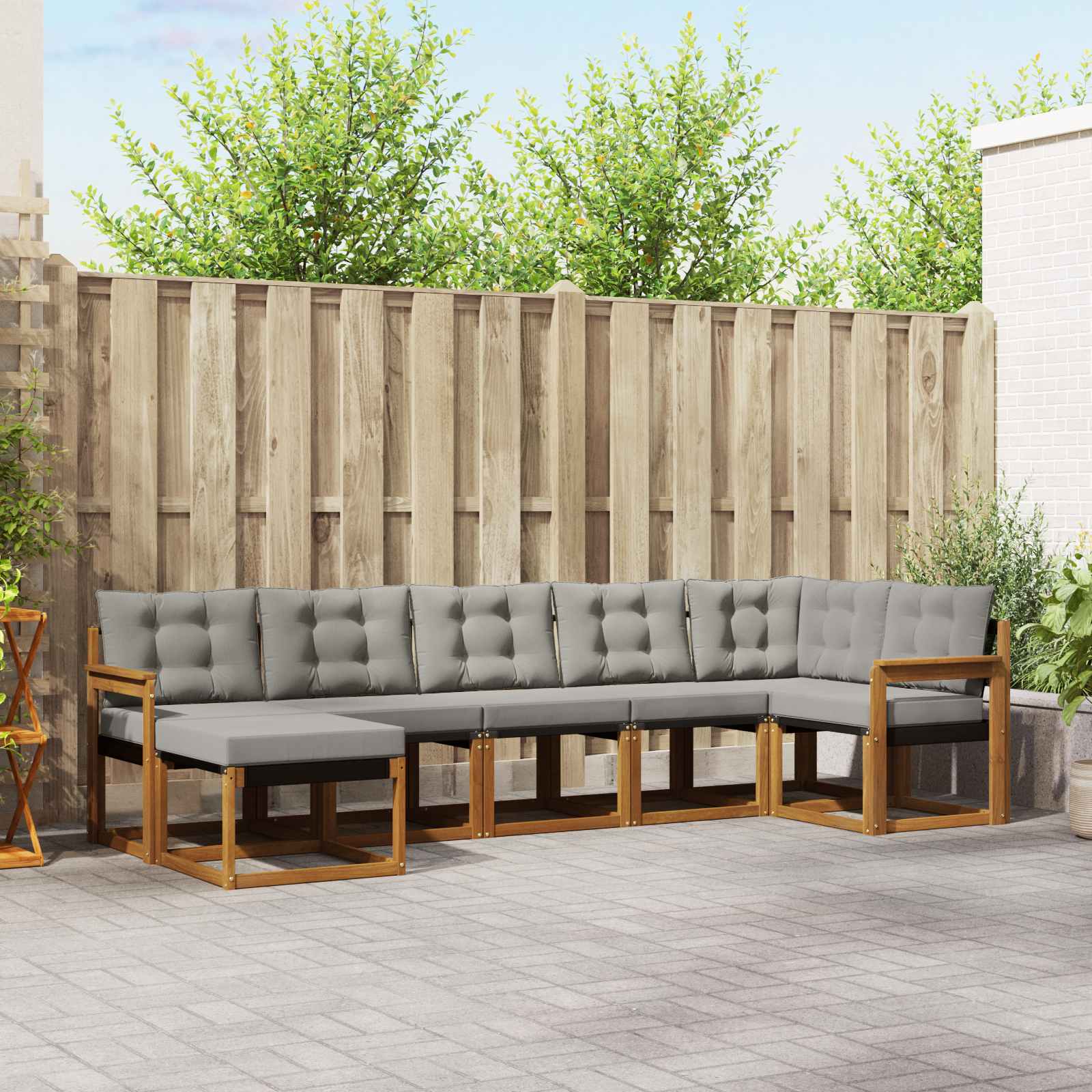 Buiten bankenset met kussen 7 pcs Natuurlijk en Lichtgrijs is nu te koop bij PeponiXL, paradijselijk wonen!