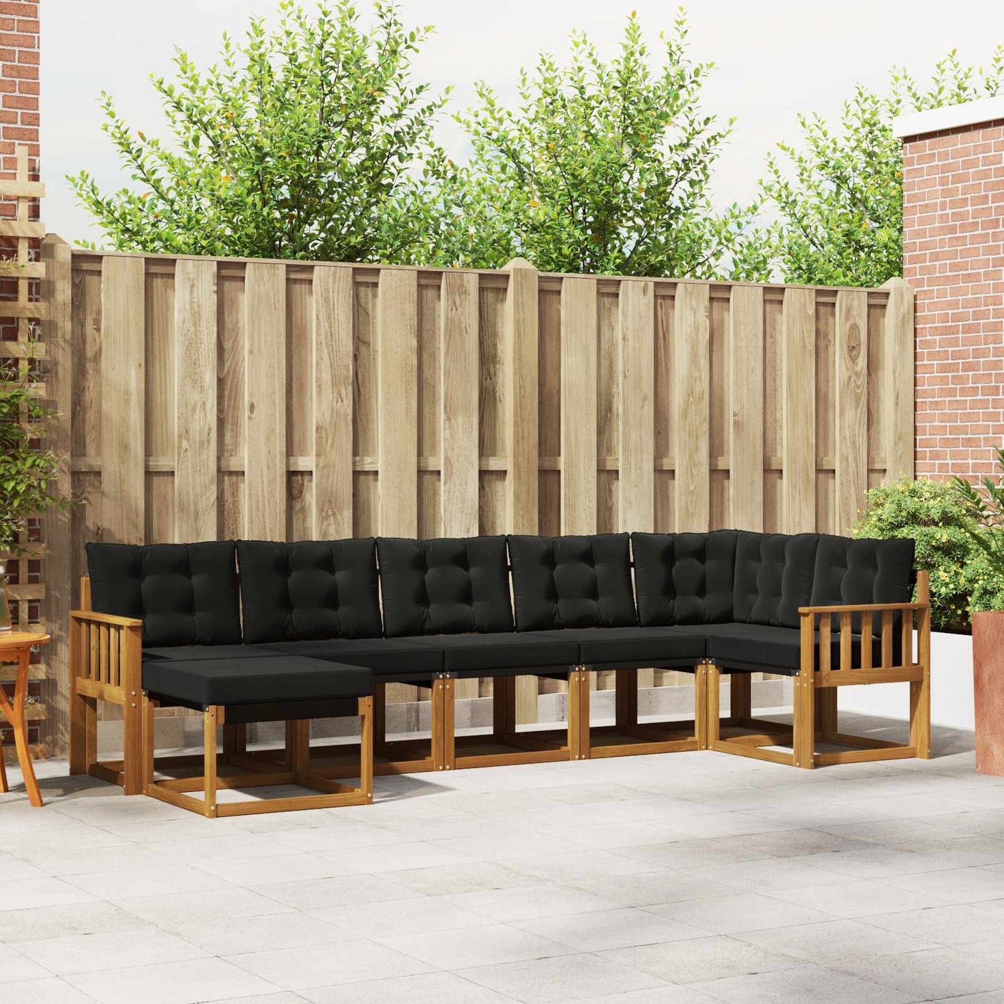 Buiten bankenset met kussen 7 pcs Natuurlijk en Zwart is nu te koop bij PeponiXL, paradijselijk wonen!