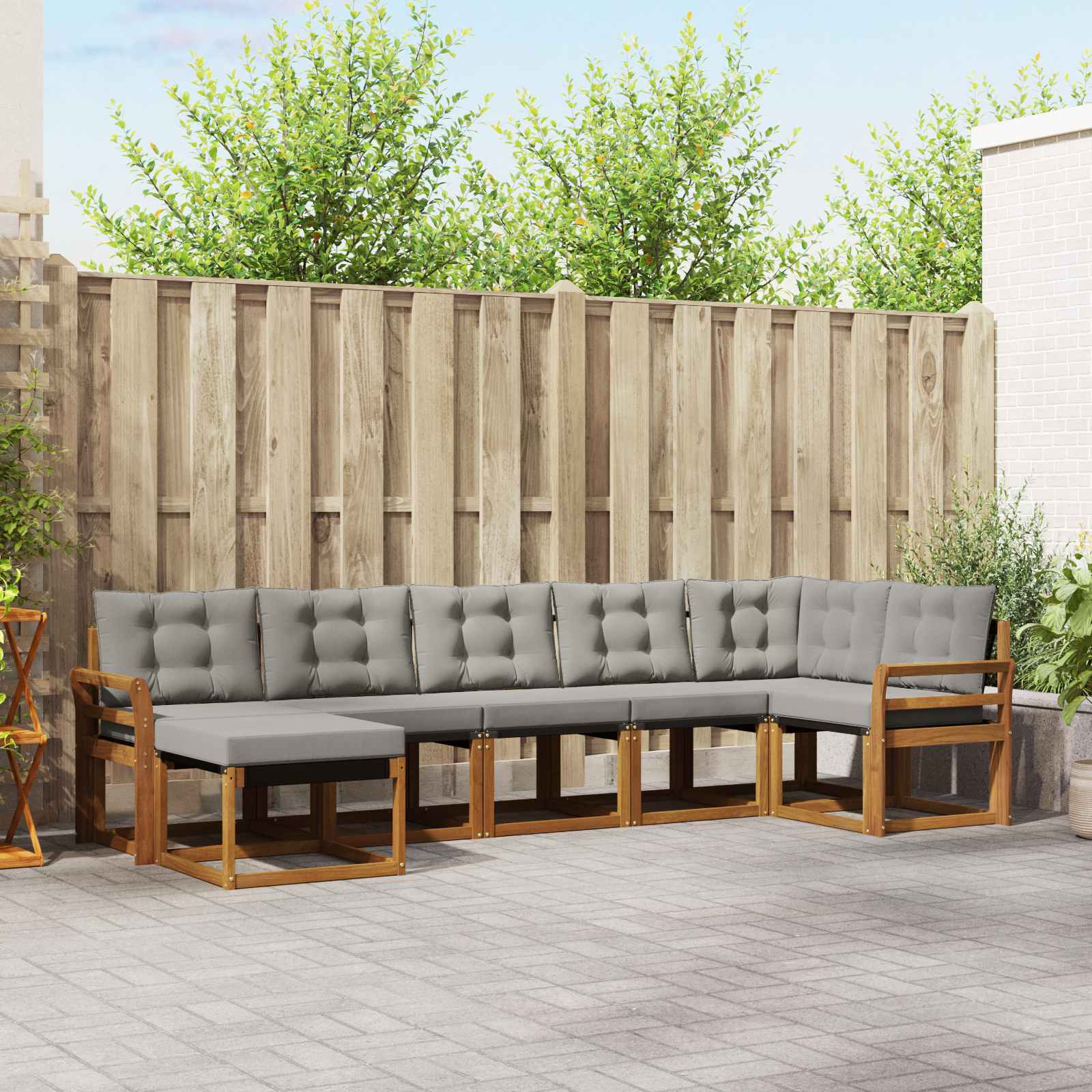 Buiten bankenset met kussen 7 pcs Natuurlijk en Lichtgrijs is nu te koop bij PeponiXL, paradijselijk wonen!