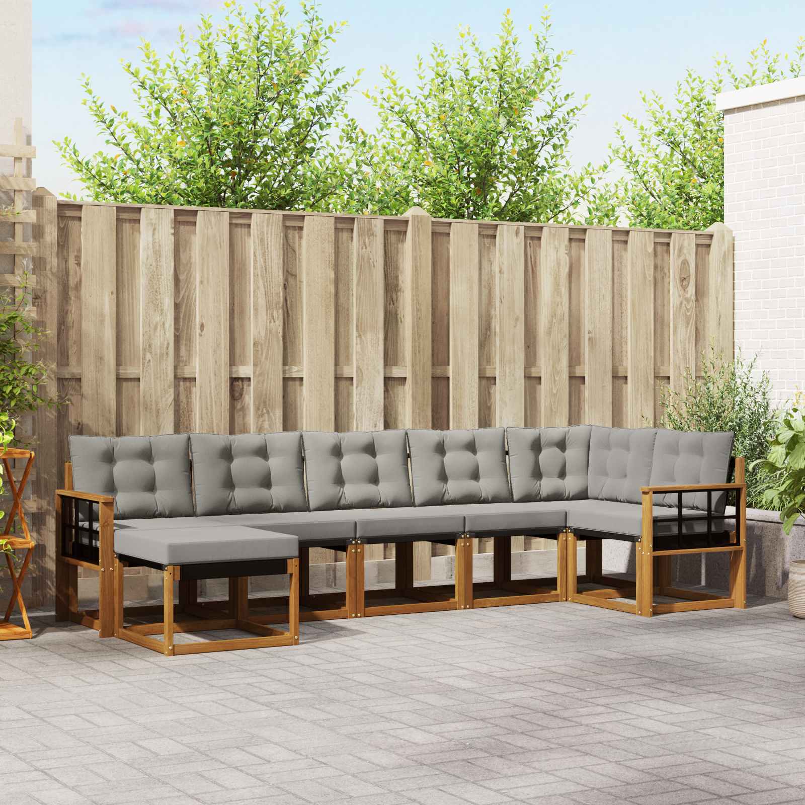 Buiten bankenset met kussen 7 pcs Natuurlijk en Lichtgrijs is nu te koop bij PeponiXL, paradijselijk wonen!