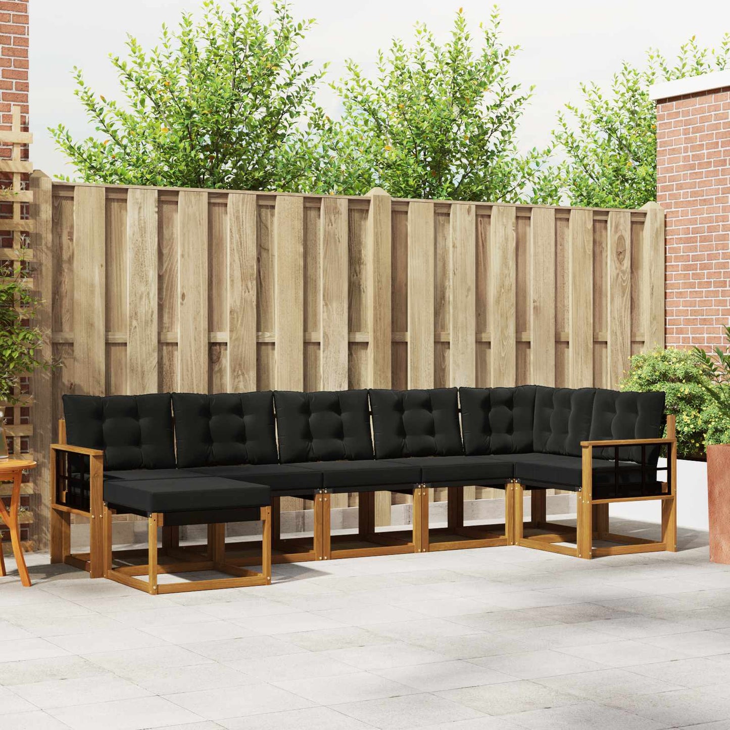 Buiten bankenset met kussen 7 pcs Natuurlijk en Zwart is nu te koop bij PeponiXL, paradijselijk wonen!