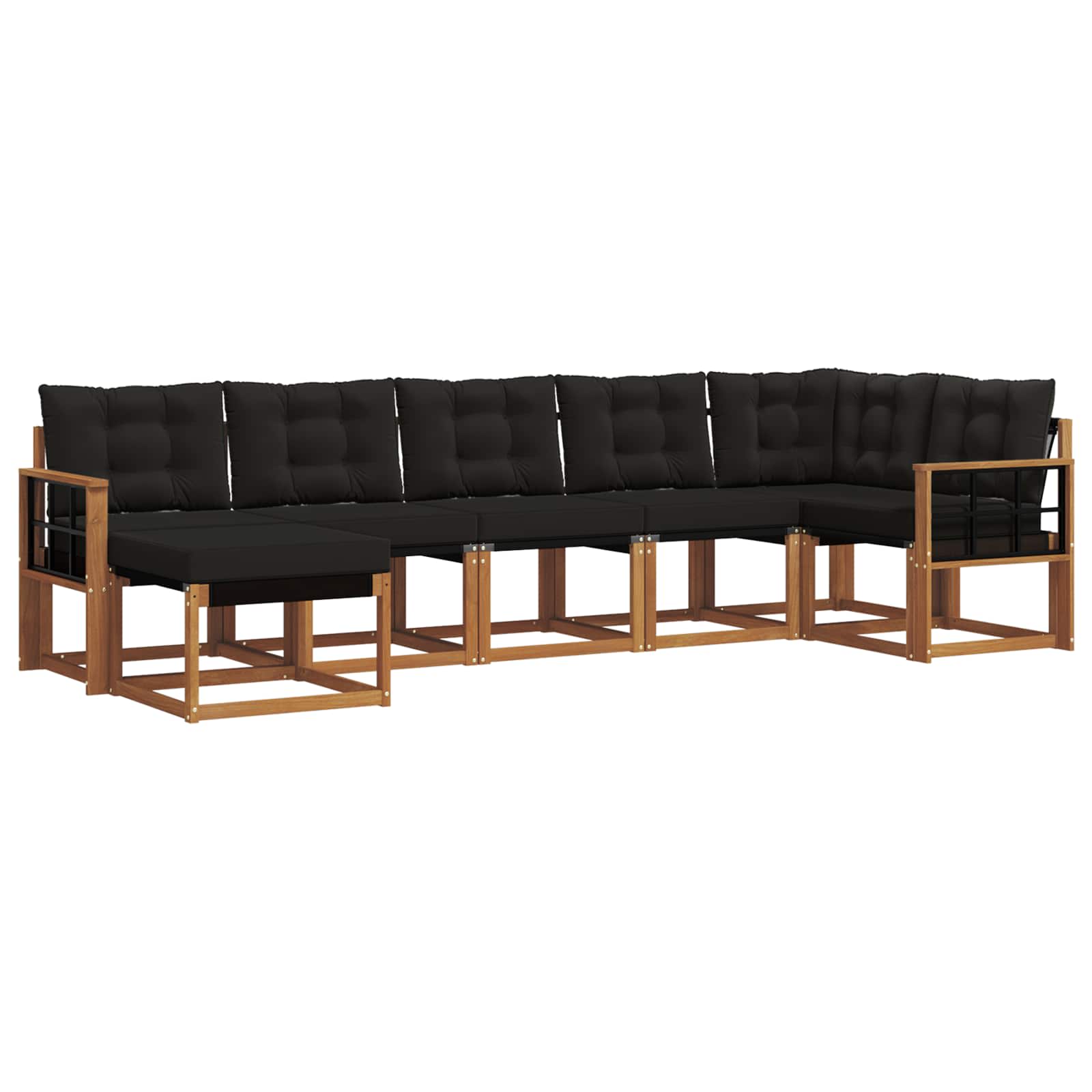 Buiten bankenset met kussen 7 pcs Natuurlijk en Zwart is nu te koop bij PeponiXL, paradijselijk wonen!