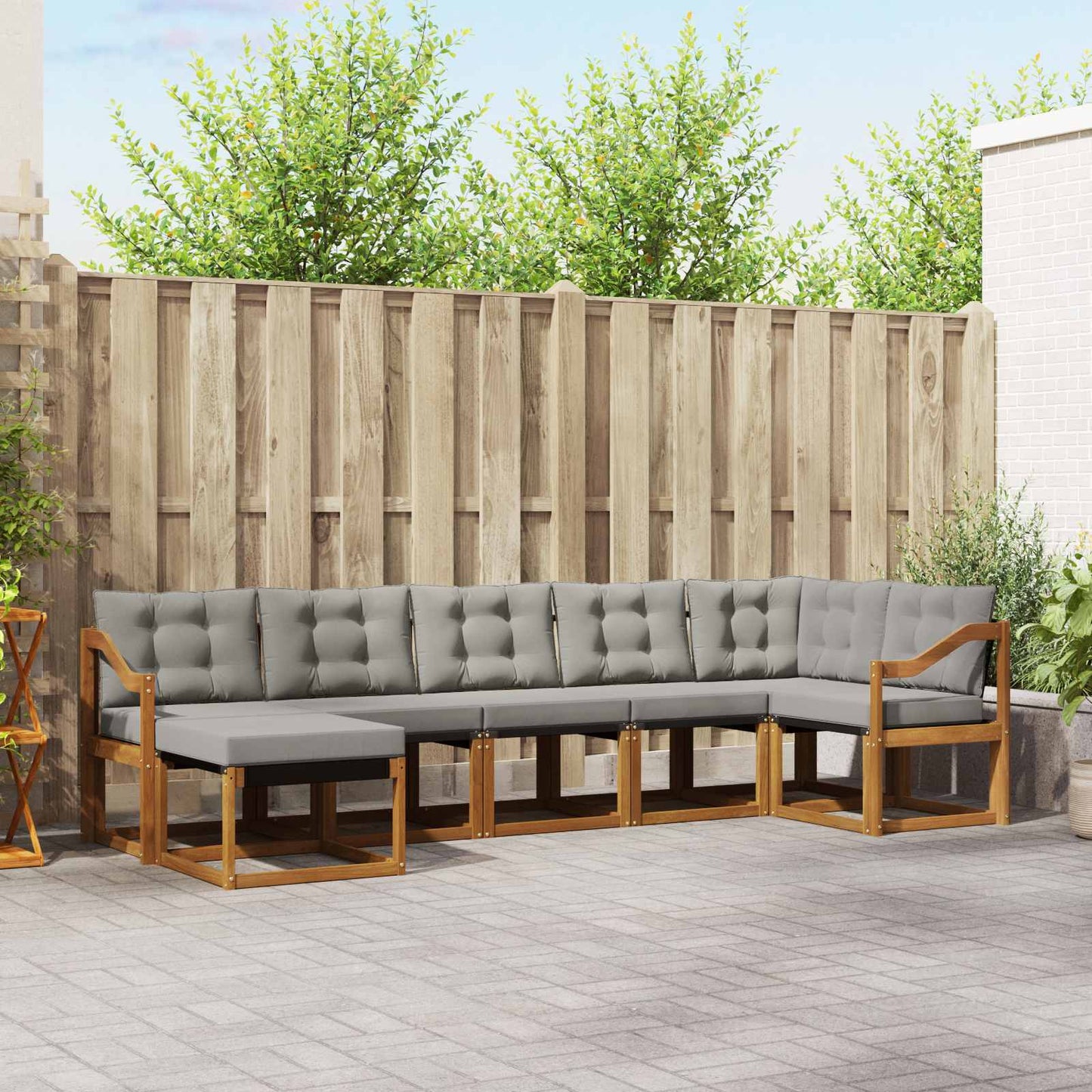 Buiten bankenset met kussen 7 pcs Natuurlijk en Lichtgrijs is nu te koop bij PeponiXL, paradijselijk wonen!