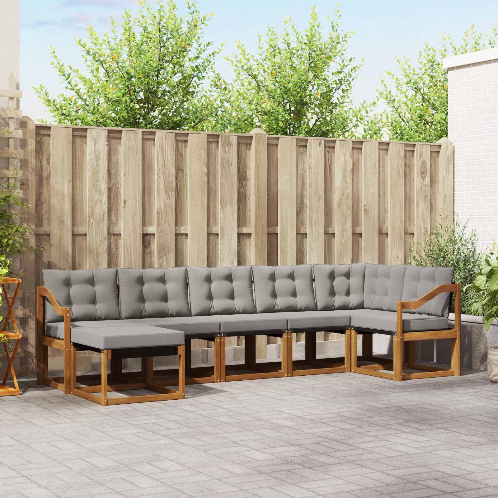 Buiten bankenset met kussen 7 pcs Natuurlijk en Lichtgrijs is nu te koop bij PeponiXL, paradijselijk wonen!