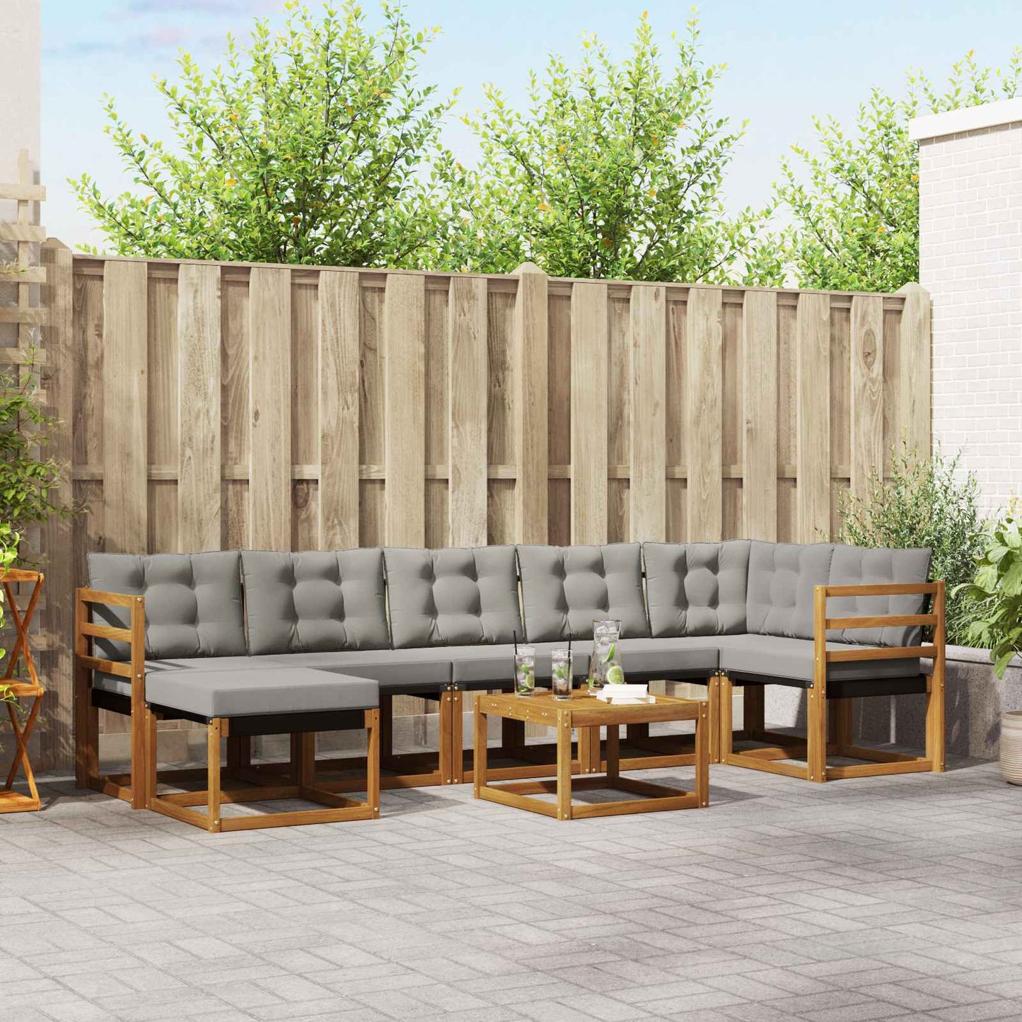 Buiten bankenset met kussen 8 pcs Natuurlijk en Lichtgrijs is nu te koop bij PeponiXL, paradijselijk wonen!