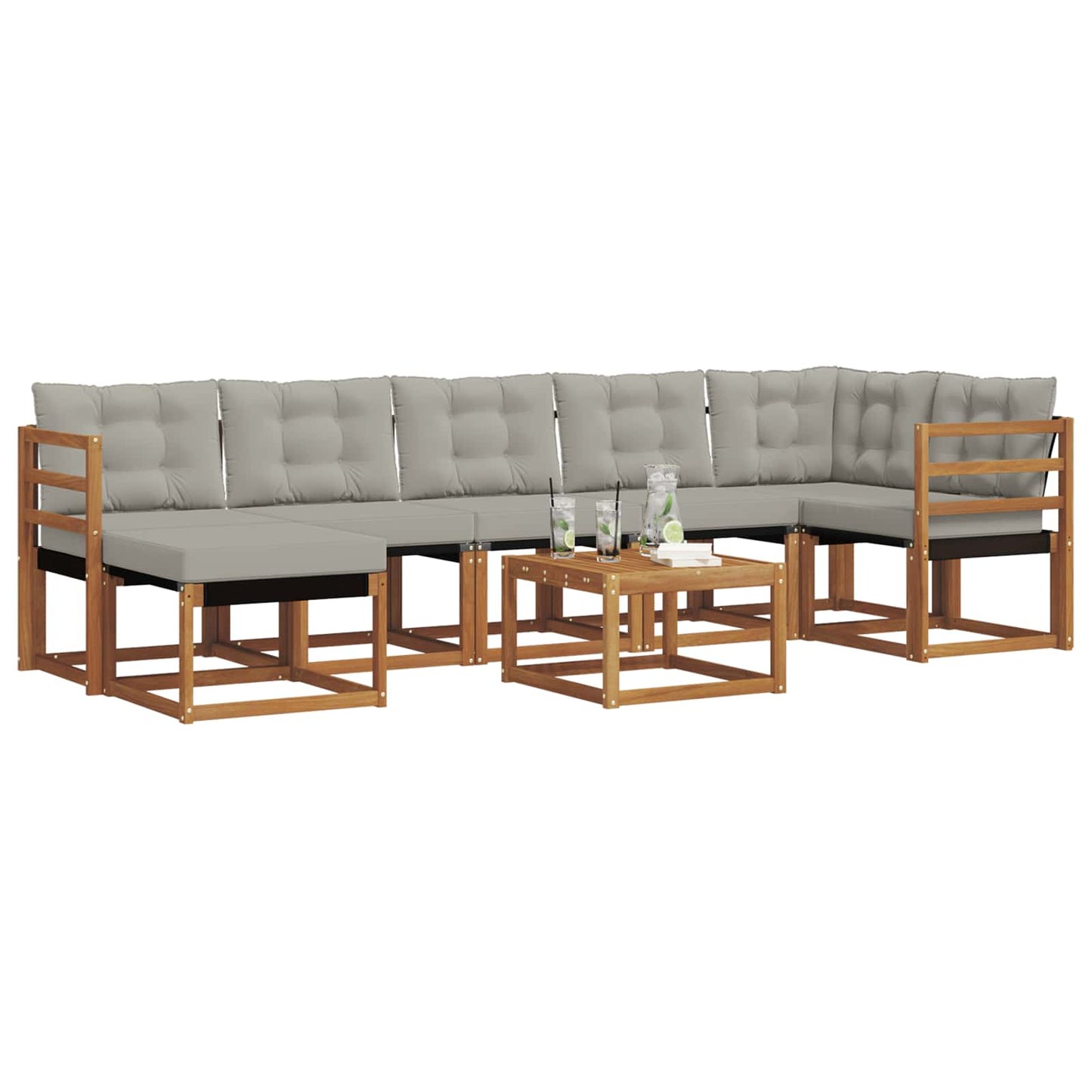 Buiten bankenset met kussen 8 pcs Natuurlijk en Lichtgrijs is nu te koop bij PeponiXL, paradijselijk wonen!