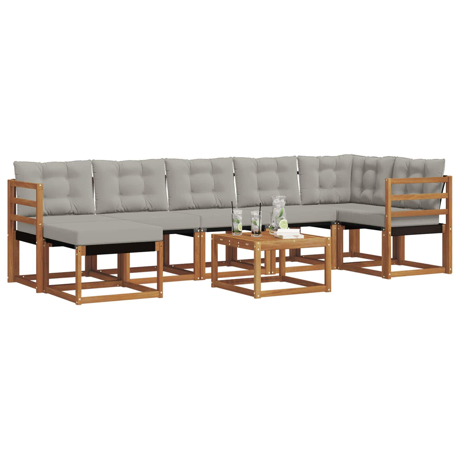 Buiten bankenset met kussen 8 pcs Natuurlijk en Lichtgrijs is nu te koop bij PeponiXL, paradijselijk wonen!
