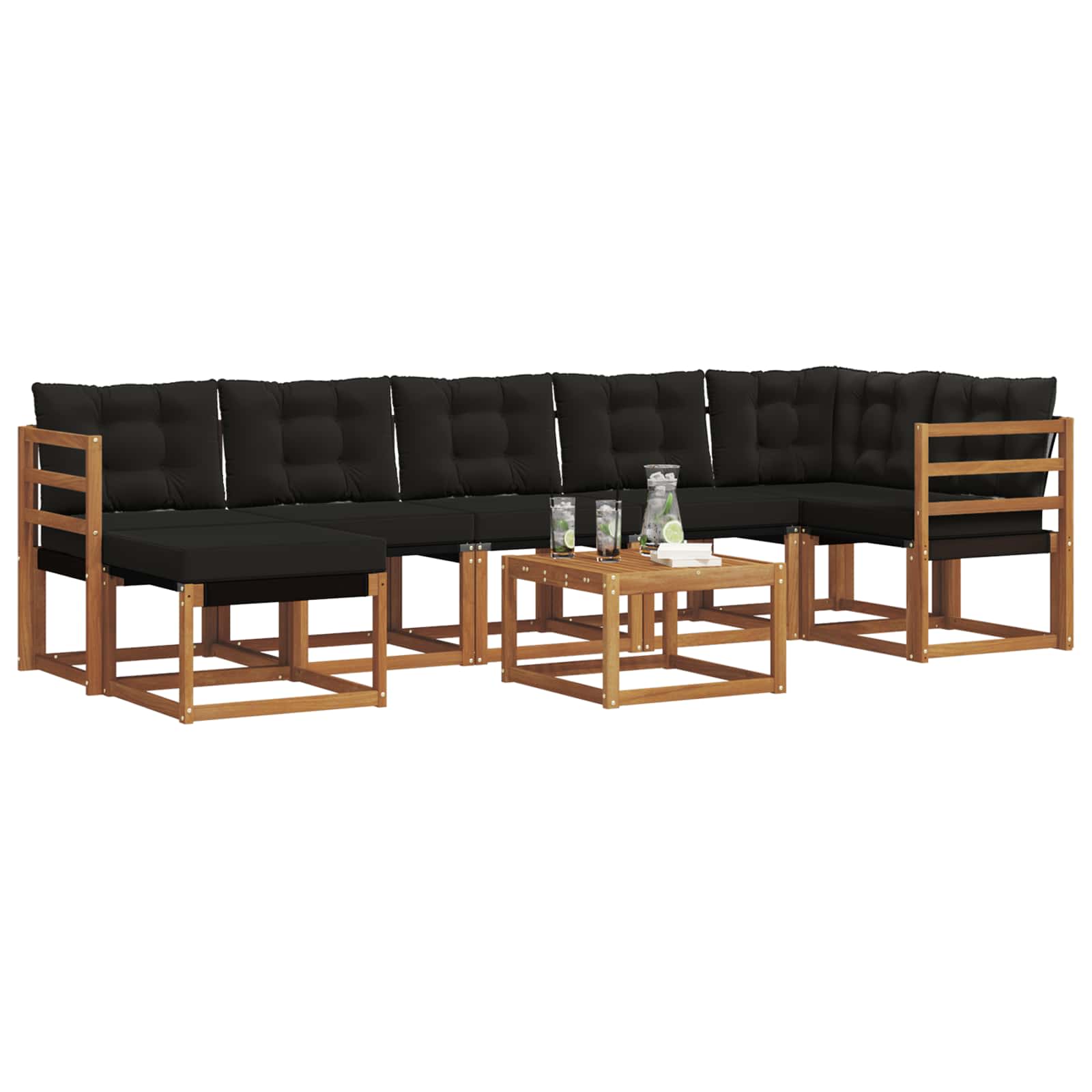 Buiten bankenset met kussen 8 pcs Natuurlijk en Zwart is nu te koop bij PeponiXL, paradijselijk wonen!