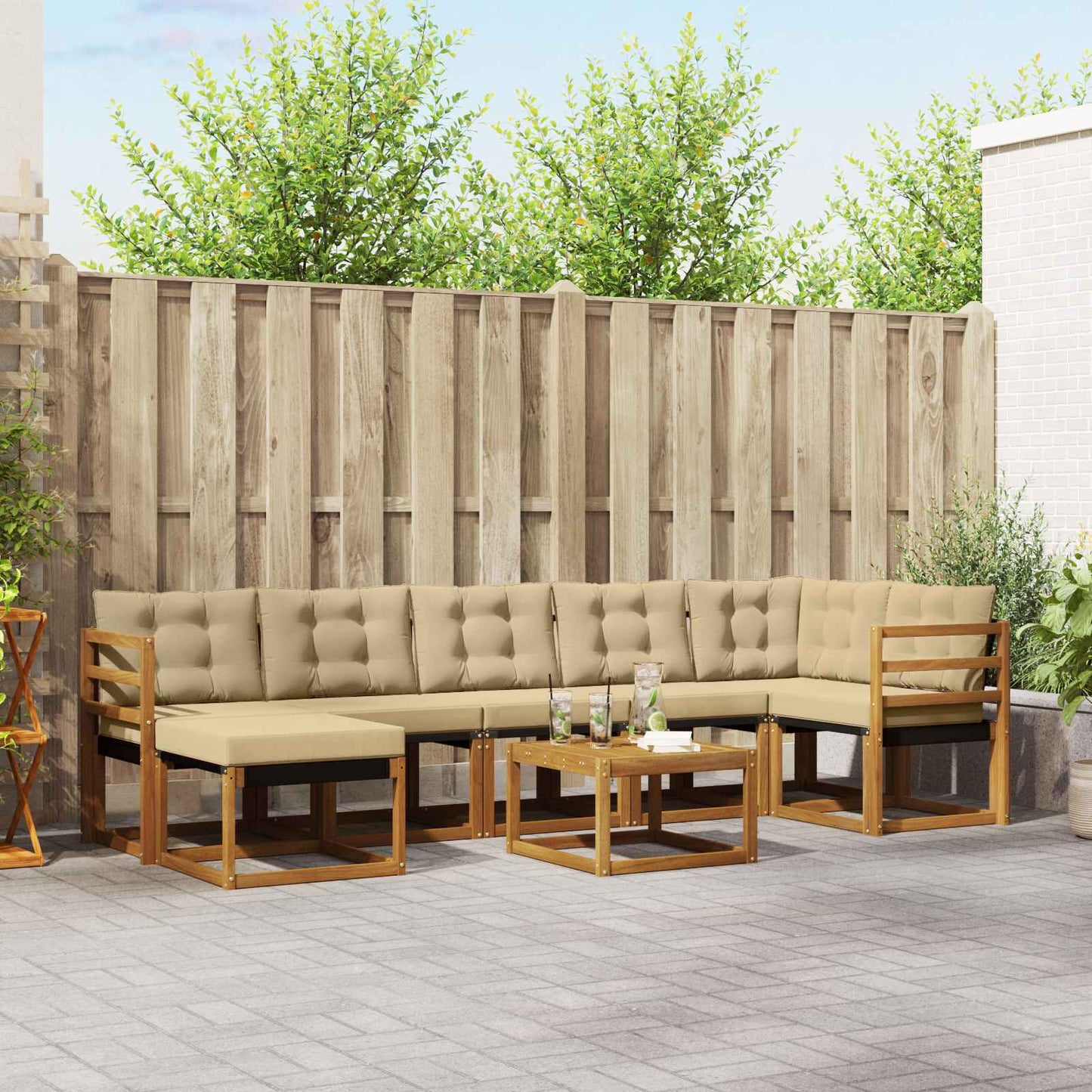Buiten bankenset met kussen 8 pcs Natuurlijk en Beige is nu te koop bij PeponiXL, paradijselijk wonen!