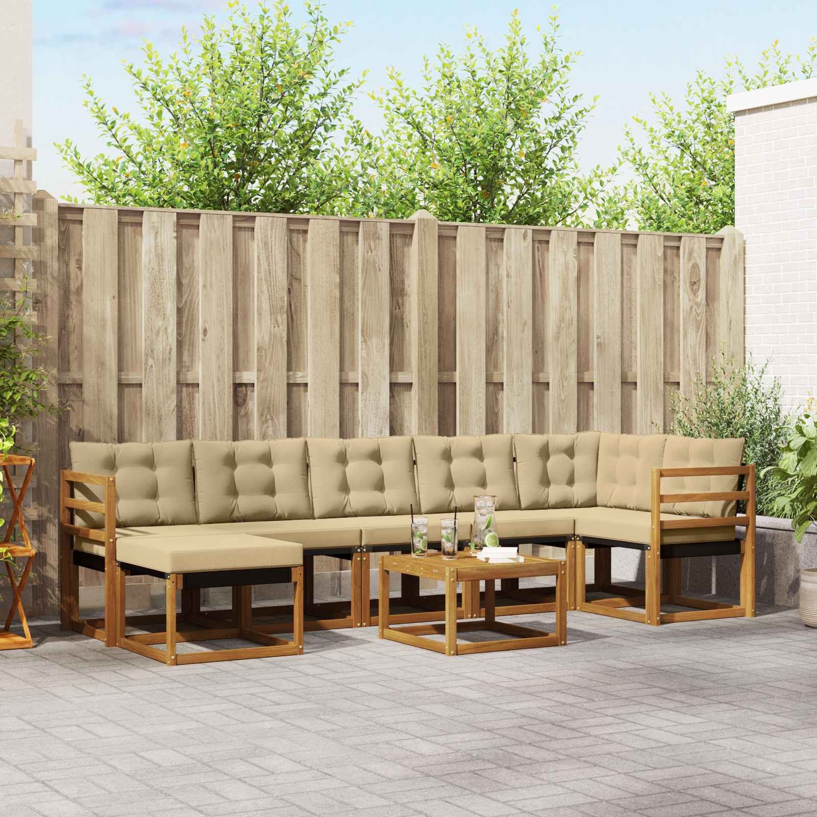Buiten bankenset met kussen 8 pcs Natuurlijk en Beige is nu te koop bij PeponiXL, paradijselijk wonen!