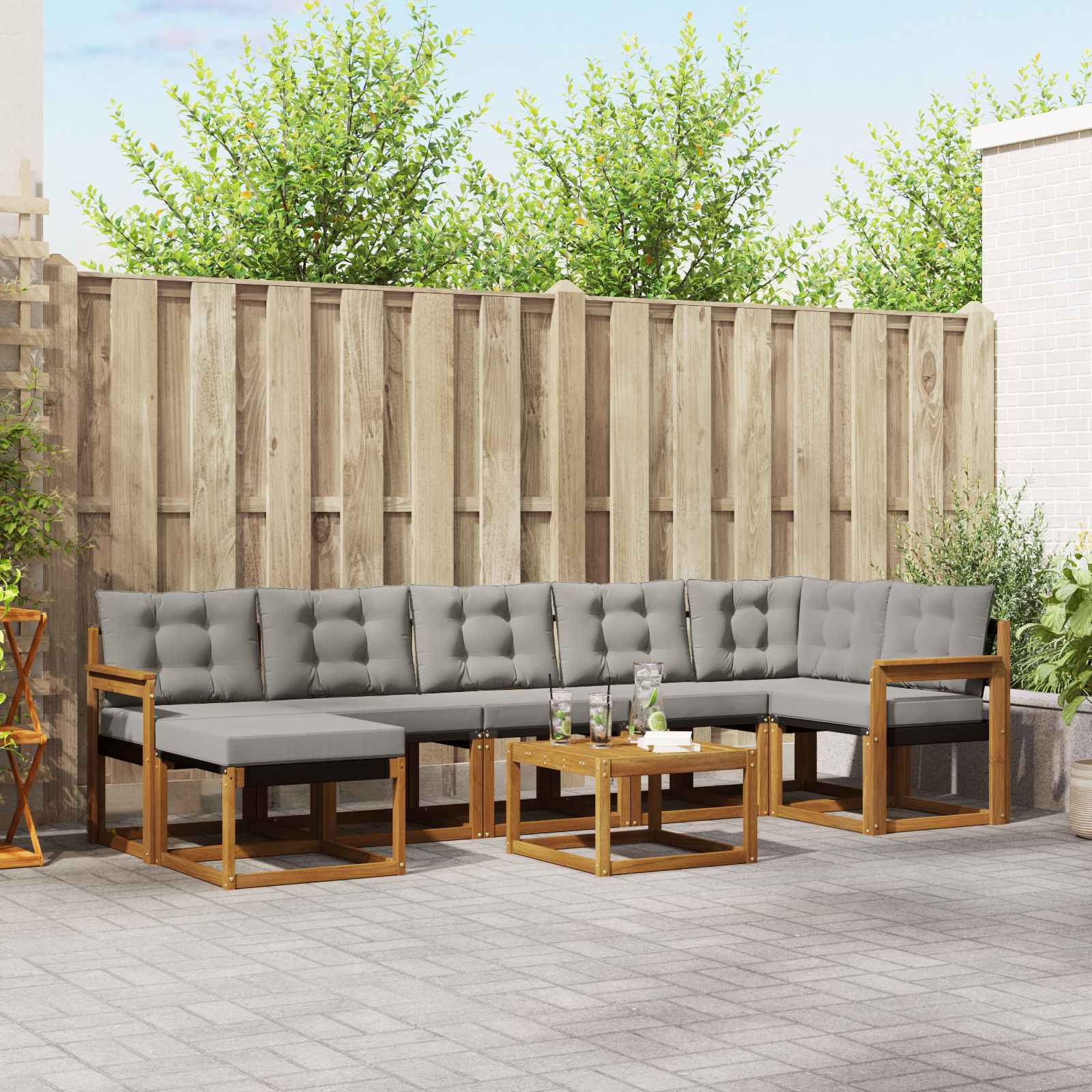 Buiten bankenset met kussen 8 pcs Natuurlijk en Lichtgrijs is nu te koop bij PeponiXL, paradijselijk wonen!