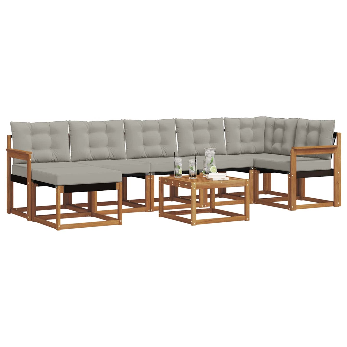 Buiten bankenset met kussen 8 pcs Natuurlijk en Lichtgrijs is nu te koop bij PeponiXL, paradijselijk wonen!