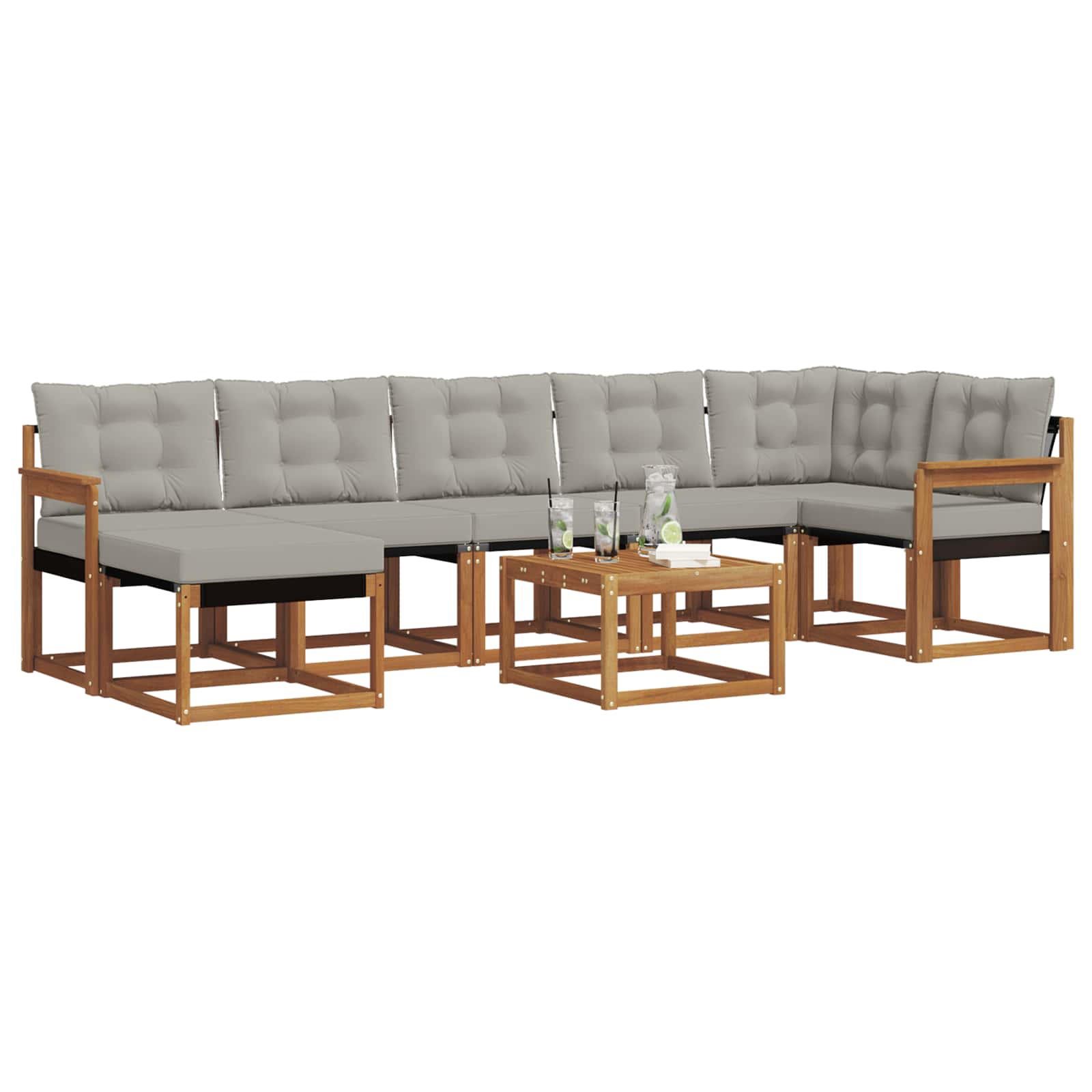 Buiten bankenset met kussen 8 pcs Natuurlijk en Lichtgrijs is nu te koop bij PeponiXL, paradijselijk wonen!