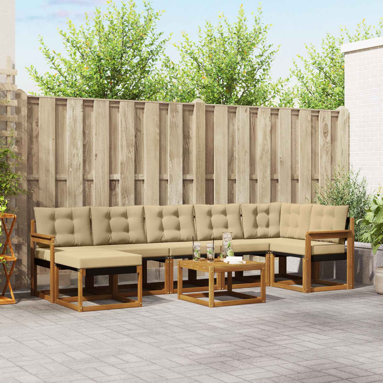 Buiten bankenset met kussen 8 pcs Natuurlijk en Beige is nu te koop bij PeponiXL, paradijselijk wonen!