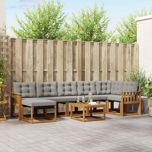 Buiten bankenset met kussen 8 pcs Natuurlijk en Lichtgrijs is nu te koop bij PeponiXL, paradijselijk wonen!