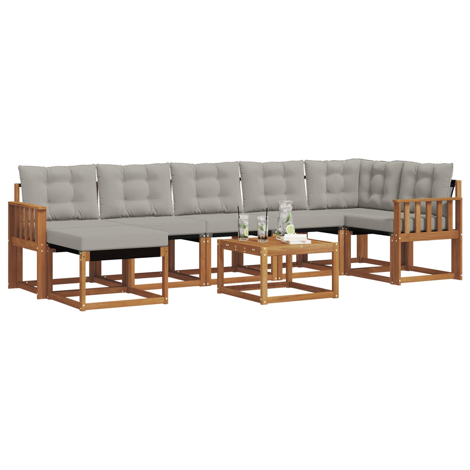 Buiten bankenset met kussen 8 pcs Natuurlijk en Lichtgrijs is nu te koop bij PeponiXL, paradijselijk wonen!