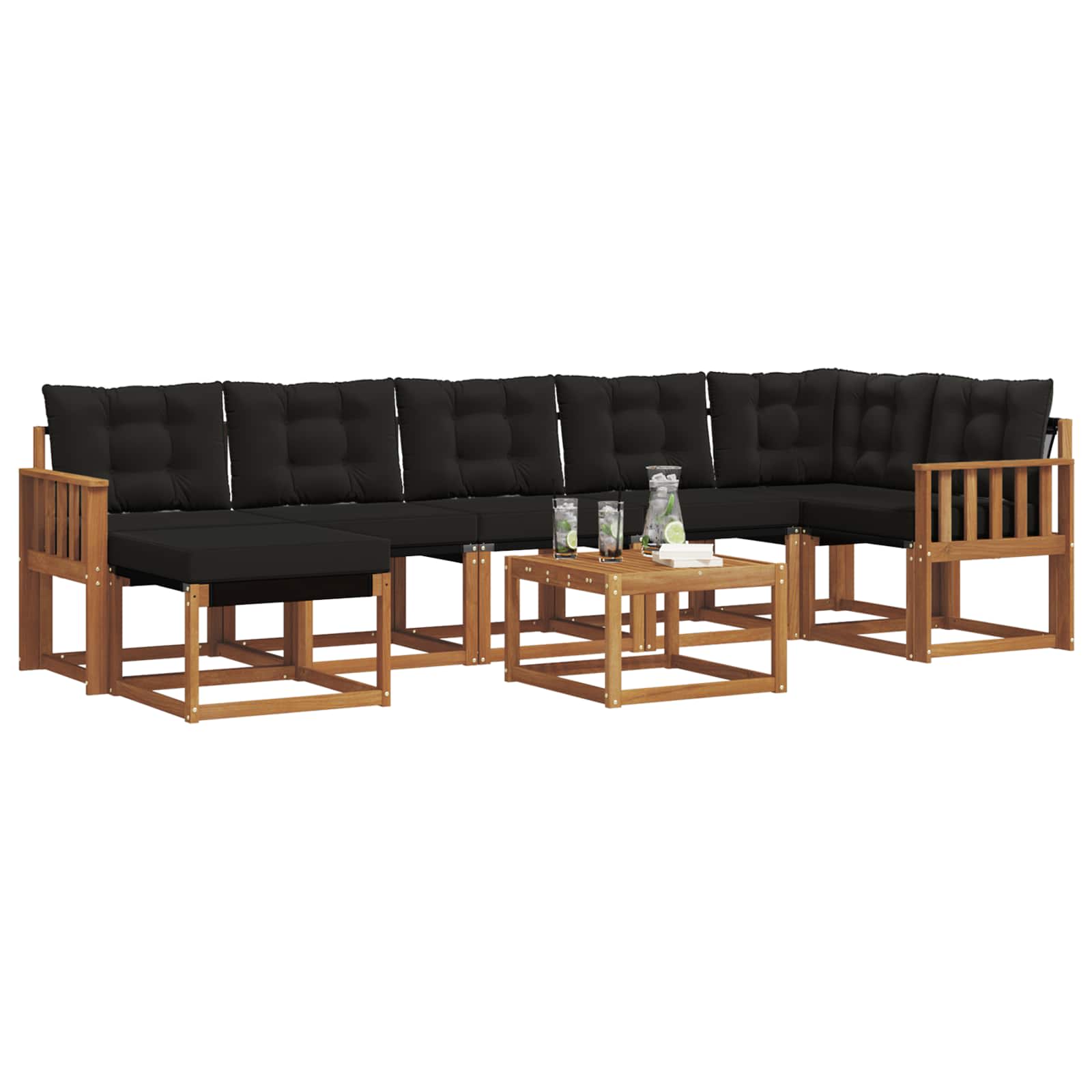 Buiten bankenset met kussen 8 pcs Natuurlijk en Zwart is nu te koop bij PeponiXL, paradijselijk wonen!