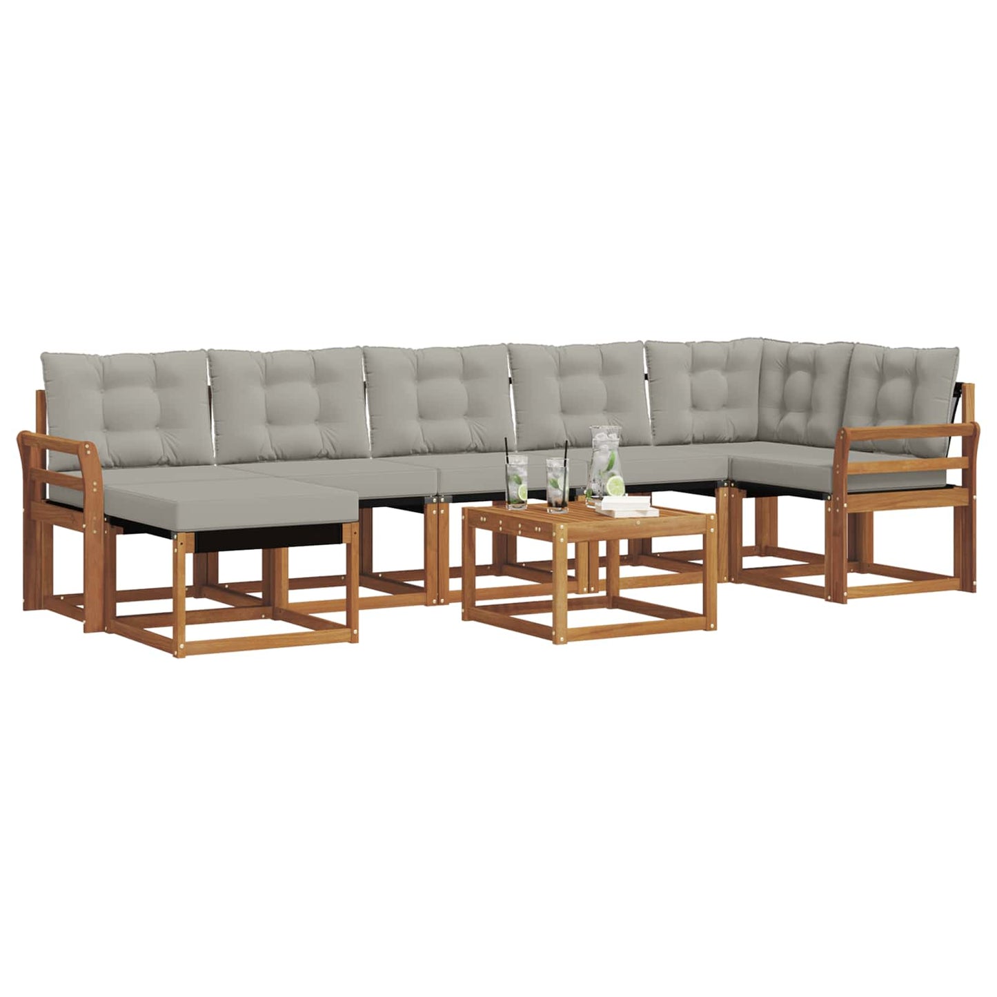 Buiten bankenset met kussen 8 pcs Natuurlijk en Lichtgrijs is nu te koop bij PeponiXL, paradijselijk wonen!