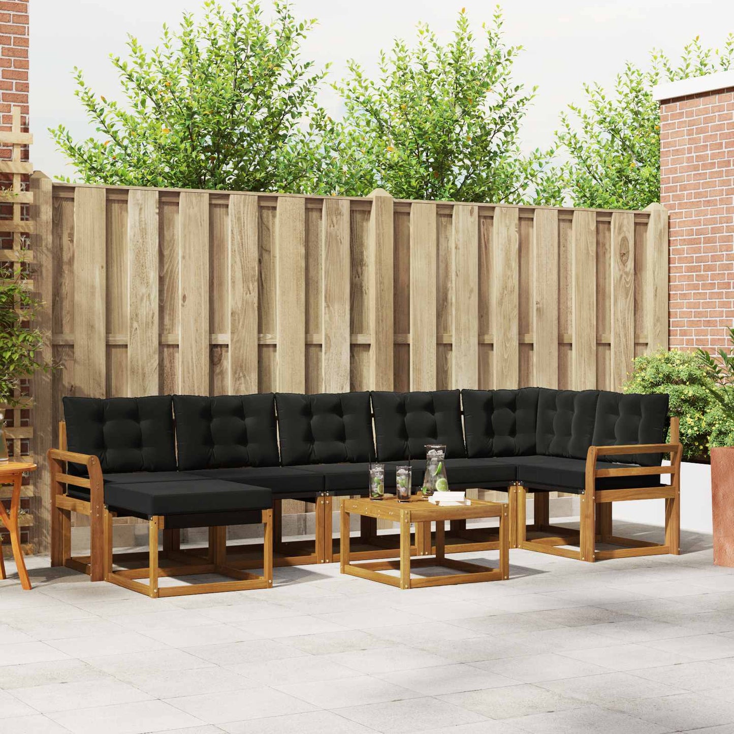 Buiten bankenset met kussen 8 pcs Natuurlijk en Zwart is nu te koop bij PeponiXL, paradijselijk wonen!