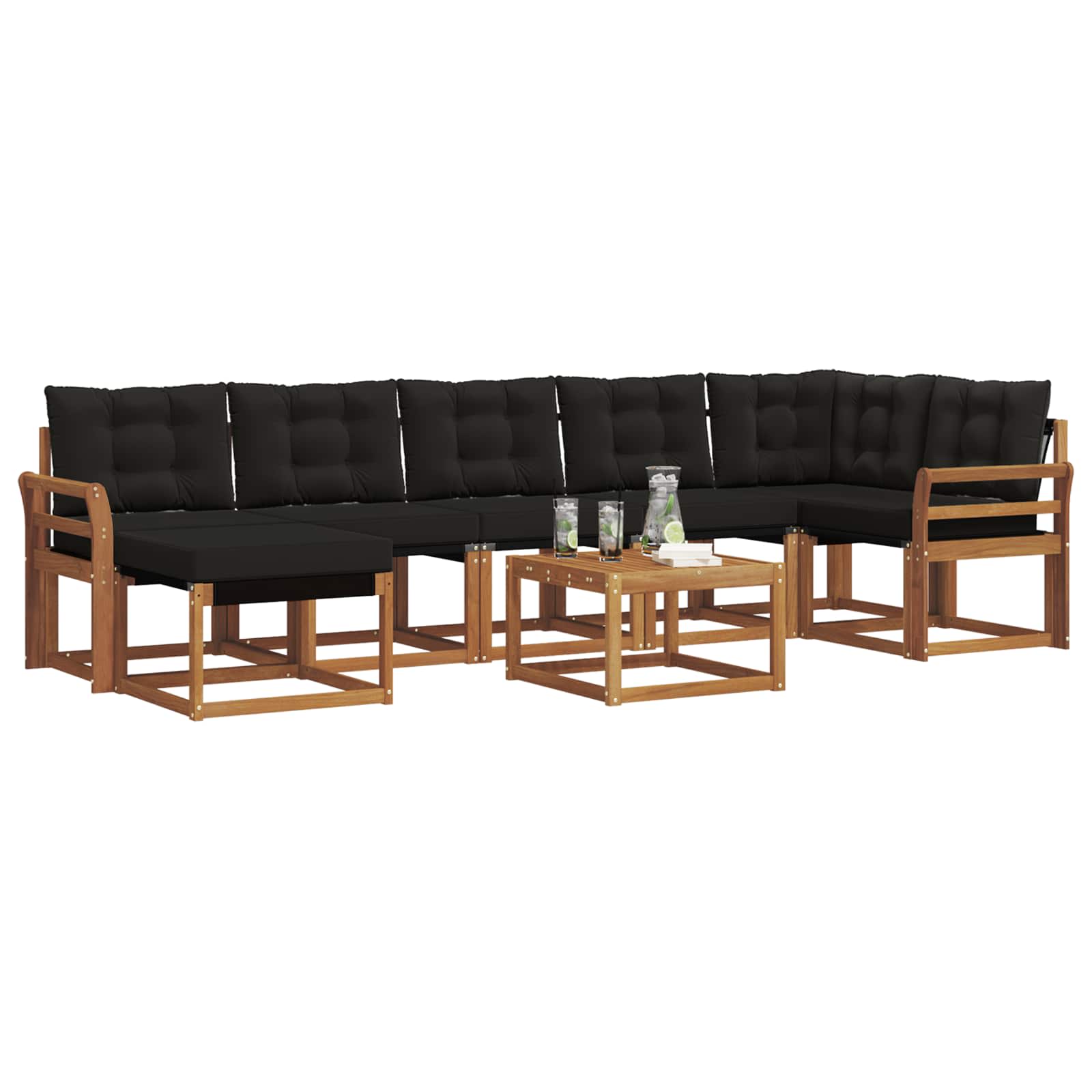 Buiten bankenset met kussen 8 pcs Natuurlijk en Zwart is nu te koop bij PeponiXL, paradijselijk wonen!