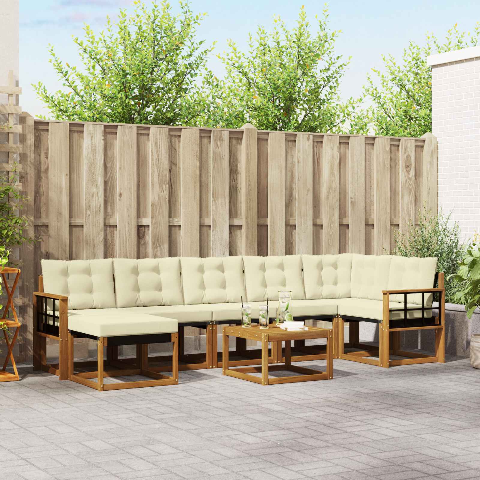 Buiten bankenset met kussen 8 pcs Natuurlijk en Crème is nu te koop bij PeponiXL, paradijselijk wonen!