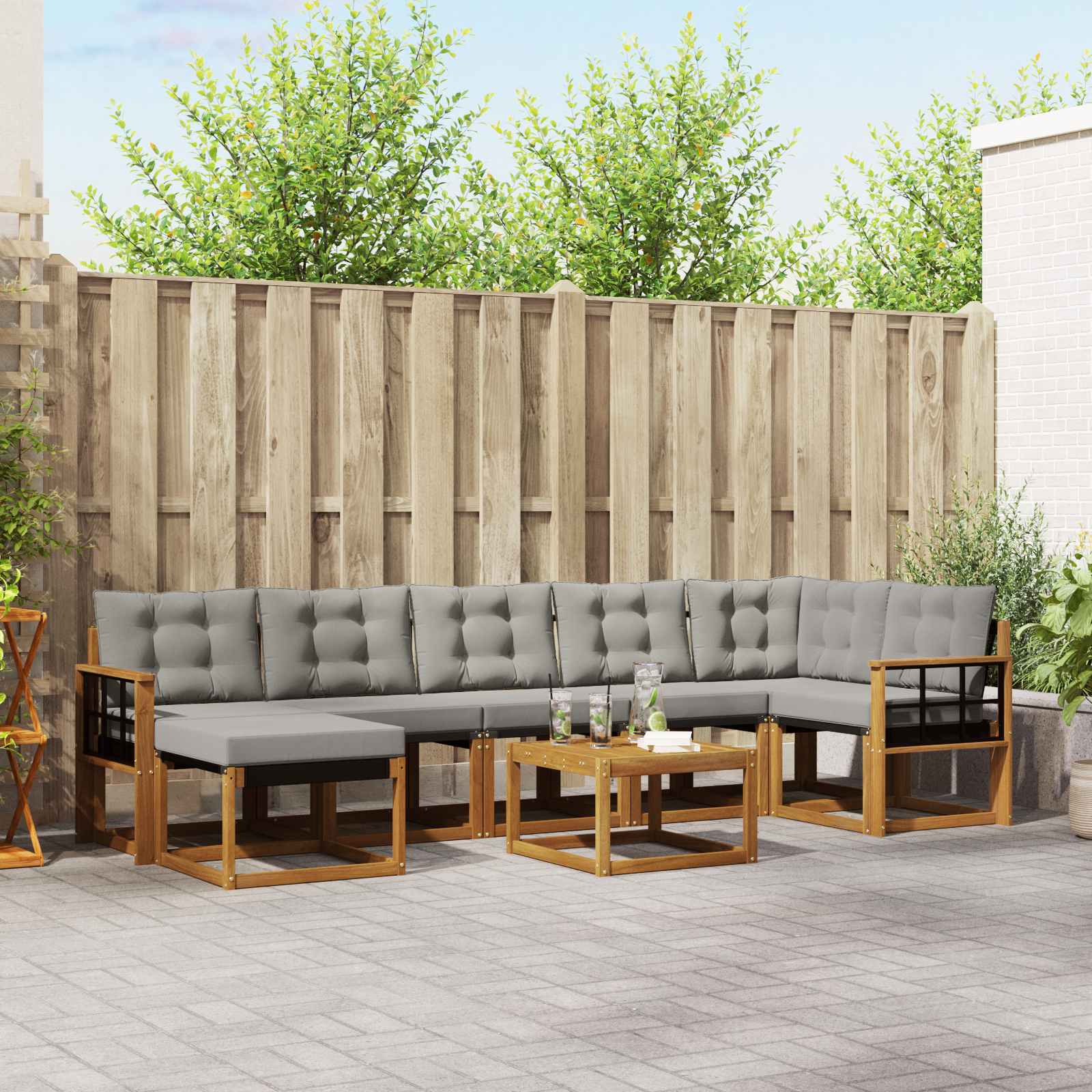 Buiten bankenset met kussen 8 pcs Natuurlijk en Lichtgrijs is nu te koop bij PeponiXL, paradijselijk wonen!