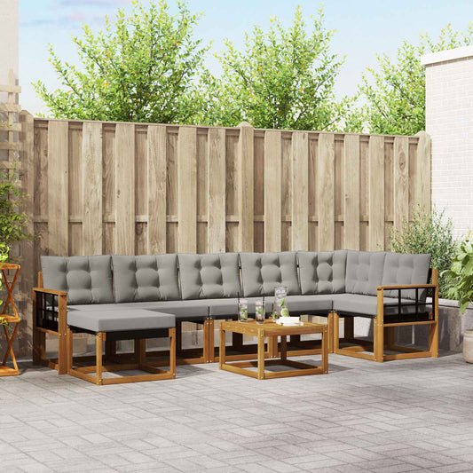 Buiten bankenset met kussen 8 pcs Natuurlijk en Lichtgrijs is nu te koop bij PeponiXL, paradijselijk wonen!