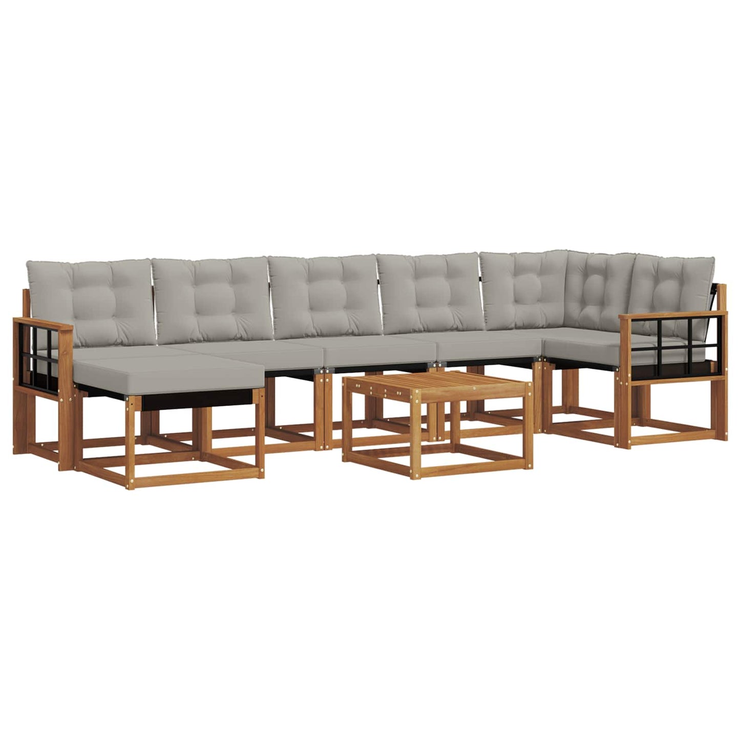 Buiten bankenset met kussen 8 pcs Natuurlijk en Lichtgrijs is nu te koop bij PeponiXL, paradijselijk wonen!