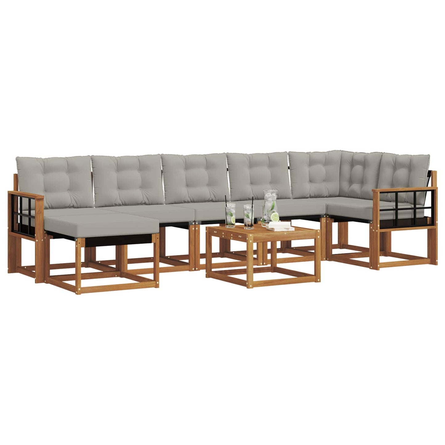 Buiten bankenset met kussen 8 pcs Natuurlijk en Lichtgrijs is nu te koop bij PeponiXL, paradijselijk wonen!