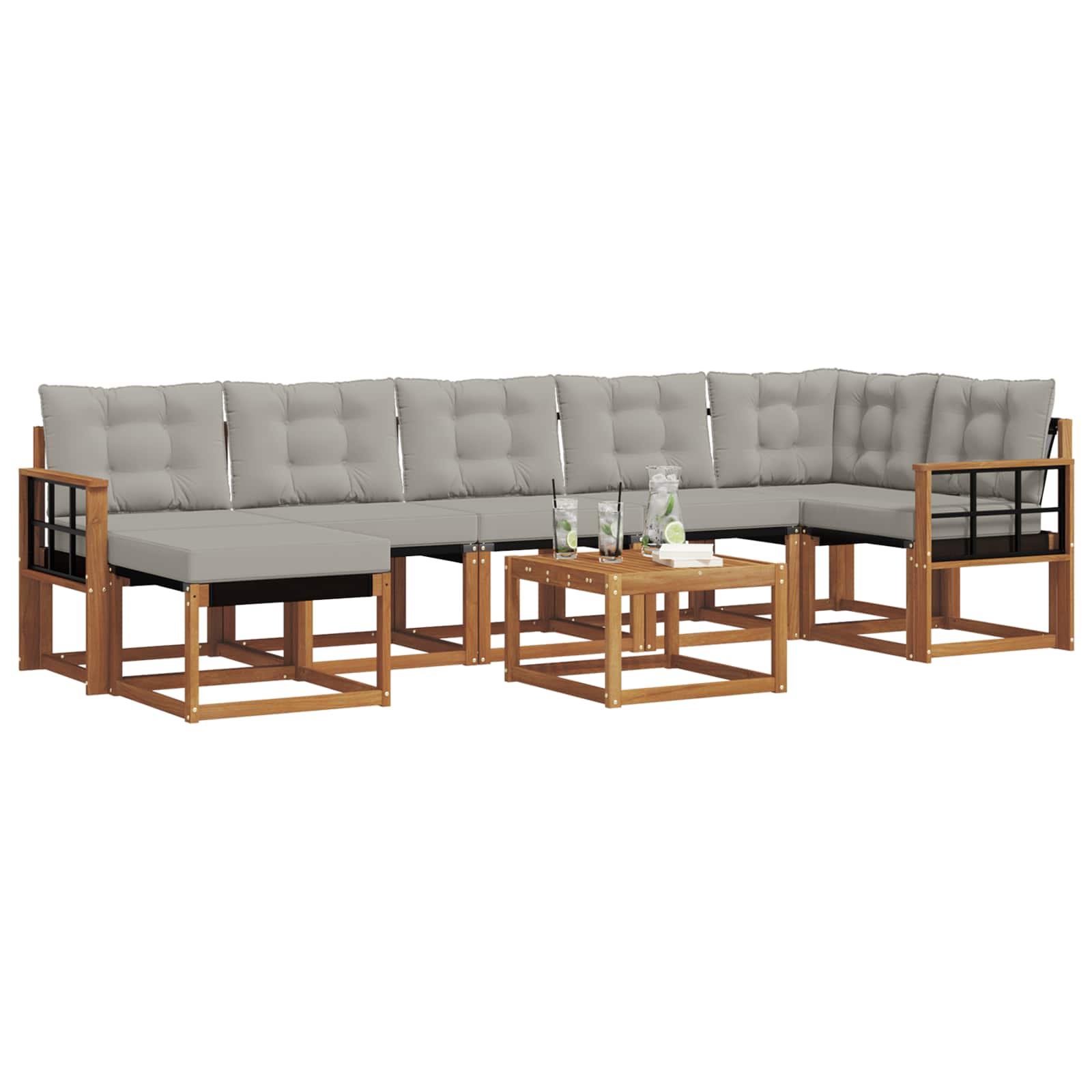 Buiten bankenset met kussen 8 pcs Natuurlijk en Lichtgrijs is nu te koop bij PeponiXL, paradijselijk wonen!