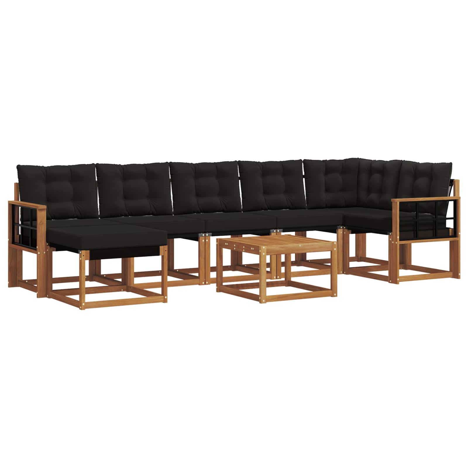 Buiten bankenset met kussen 8 pcs Natuurlijk en Zwart is nu te koop bij PeponiXL, paradijselijk wonen!