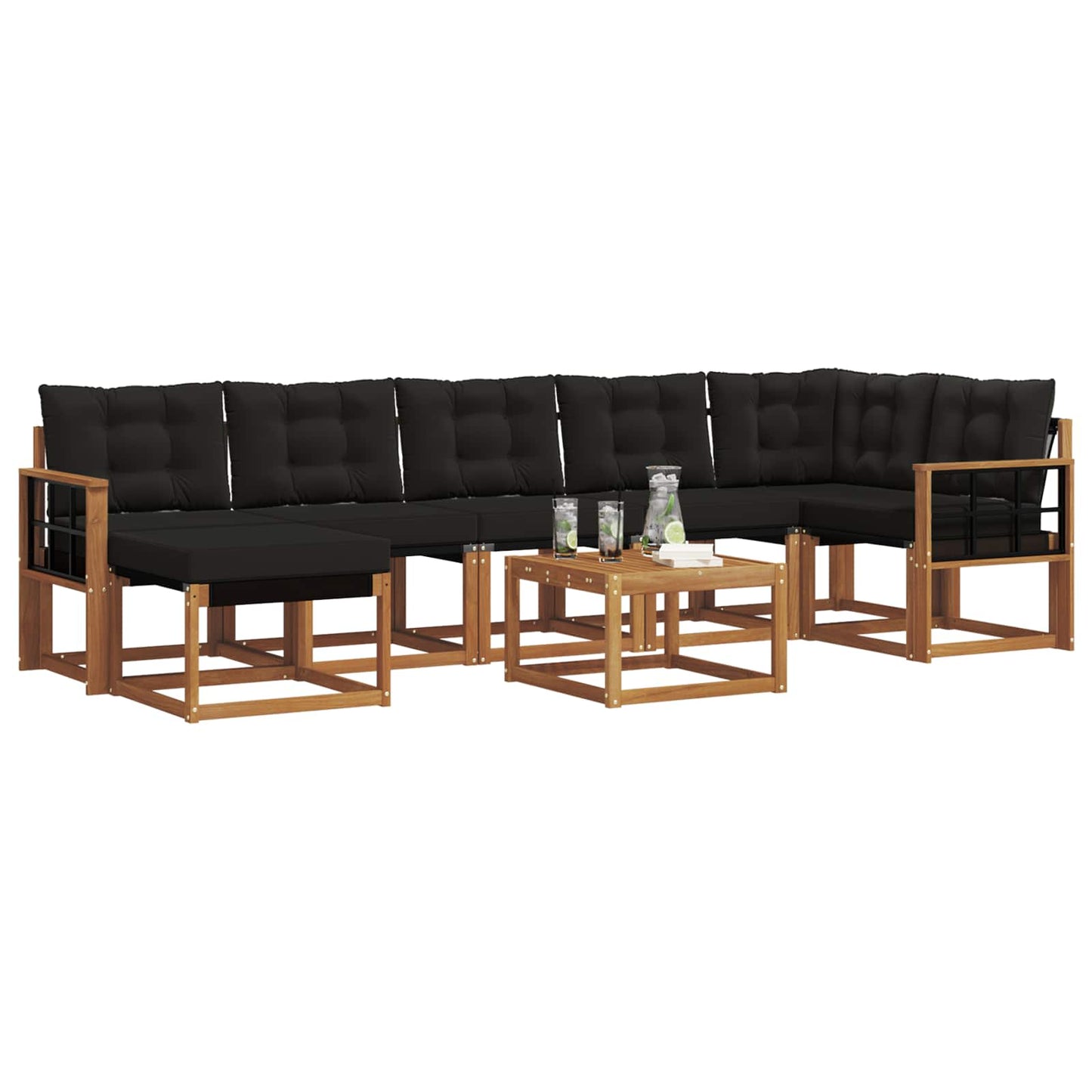 Buiten bankenset met kussen 8 pcs Natuurlijk en Zwart is nu te koop bij PeponiXL, paradijselijk wonen!