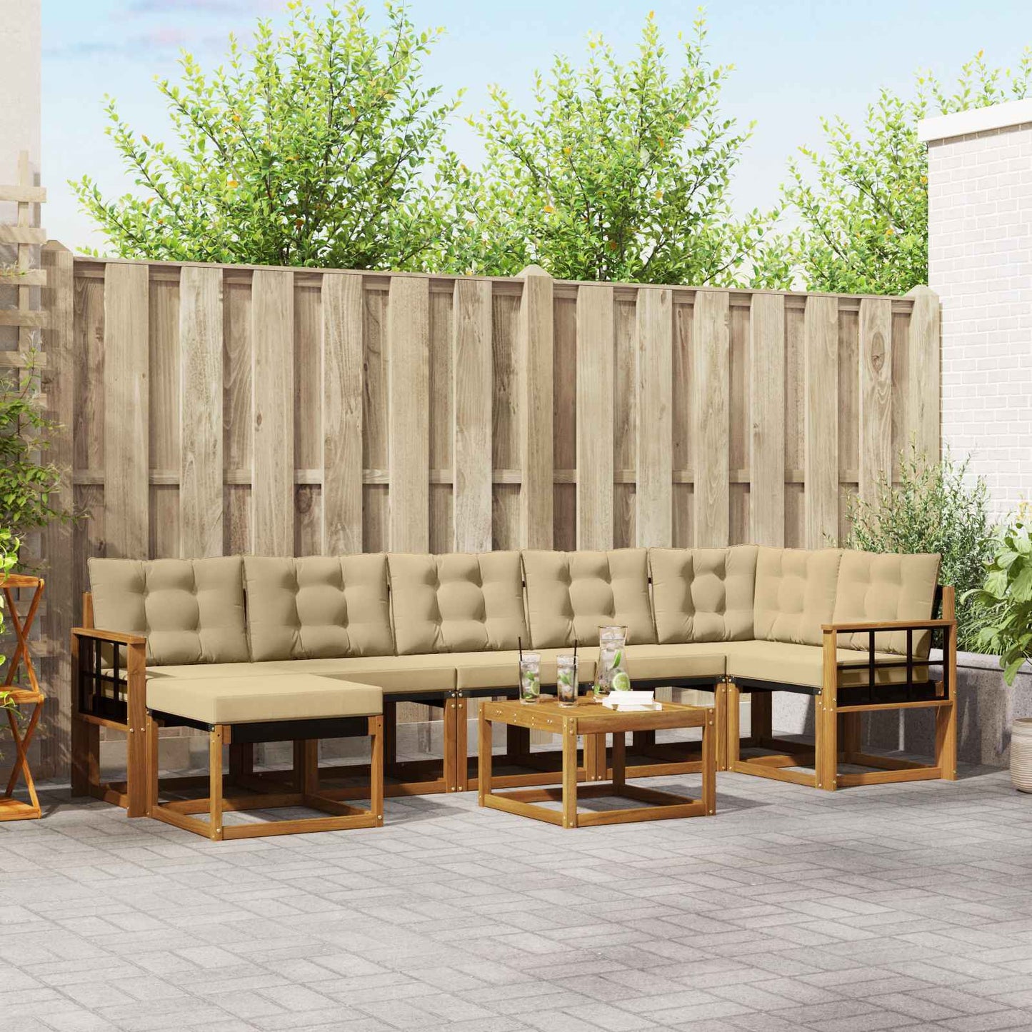 Buiten bankenset met kussen 8 pcs Natuurlijk en Beige is nu te koop bij PeponiXL, paradijselijk wonen!