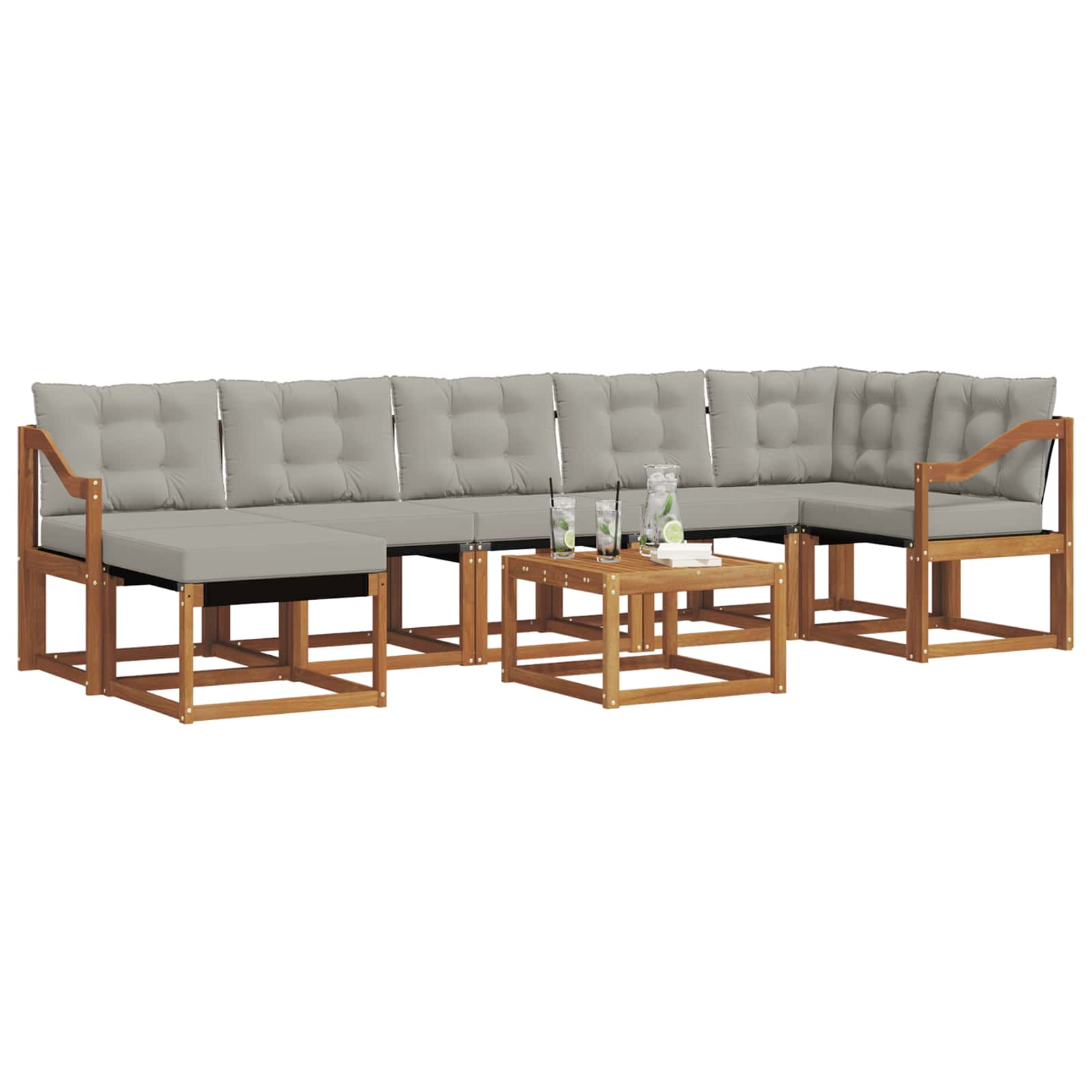 Buiten bankenset met kussen 8 pcs Natuurlijk en Lichtgrijs is nu te koop bij PeponiXL, paradijselijk wonen!
