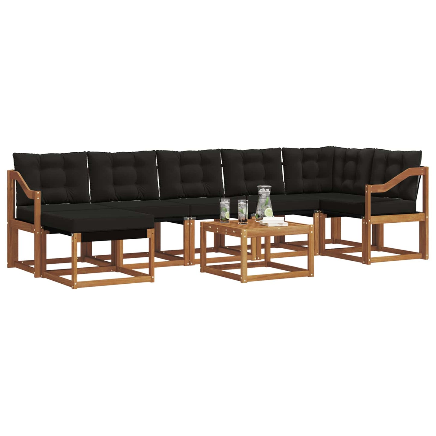 Buiten bankenset met kussen 8 pcs Natuurlijk en Zwart is nu te koop bij PeponiXL, paradijselijk wonen!